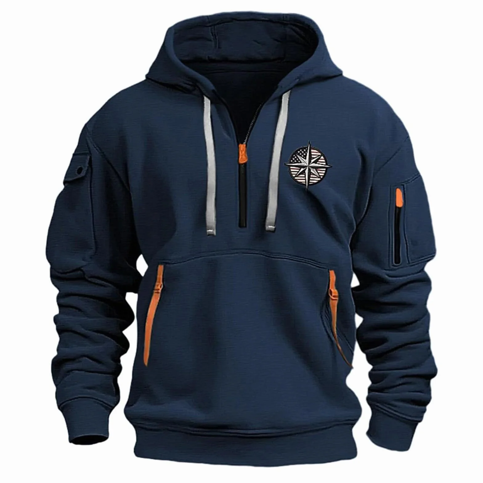 Sudaderas Hombres Running Invierno Cordón Manga Larga Deportiva Fitness con Bolsillos