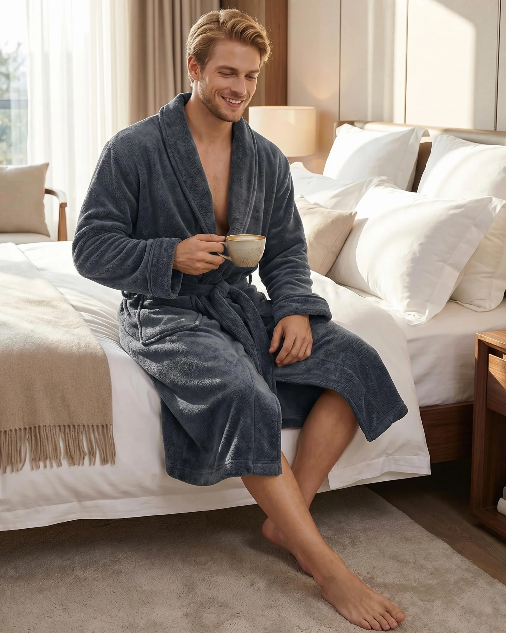 NY Threads Bata de hombre con cuello chal, ropa de dormir suave