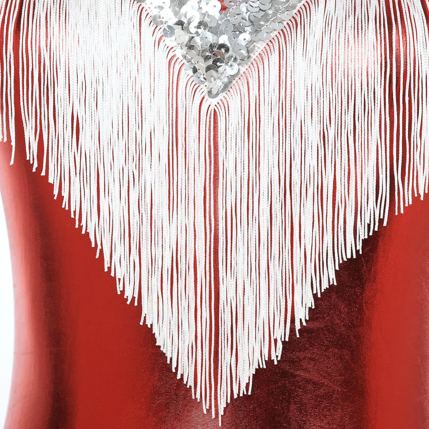 iEFiEL Maillot Brillante de Baile Latino con Flecos para Mujer Patinaje sin Mangas Leotardos Danza Salsa Tango Jazz Rumba