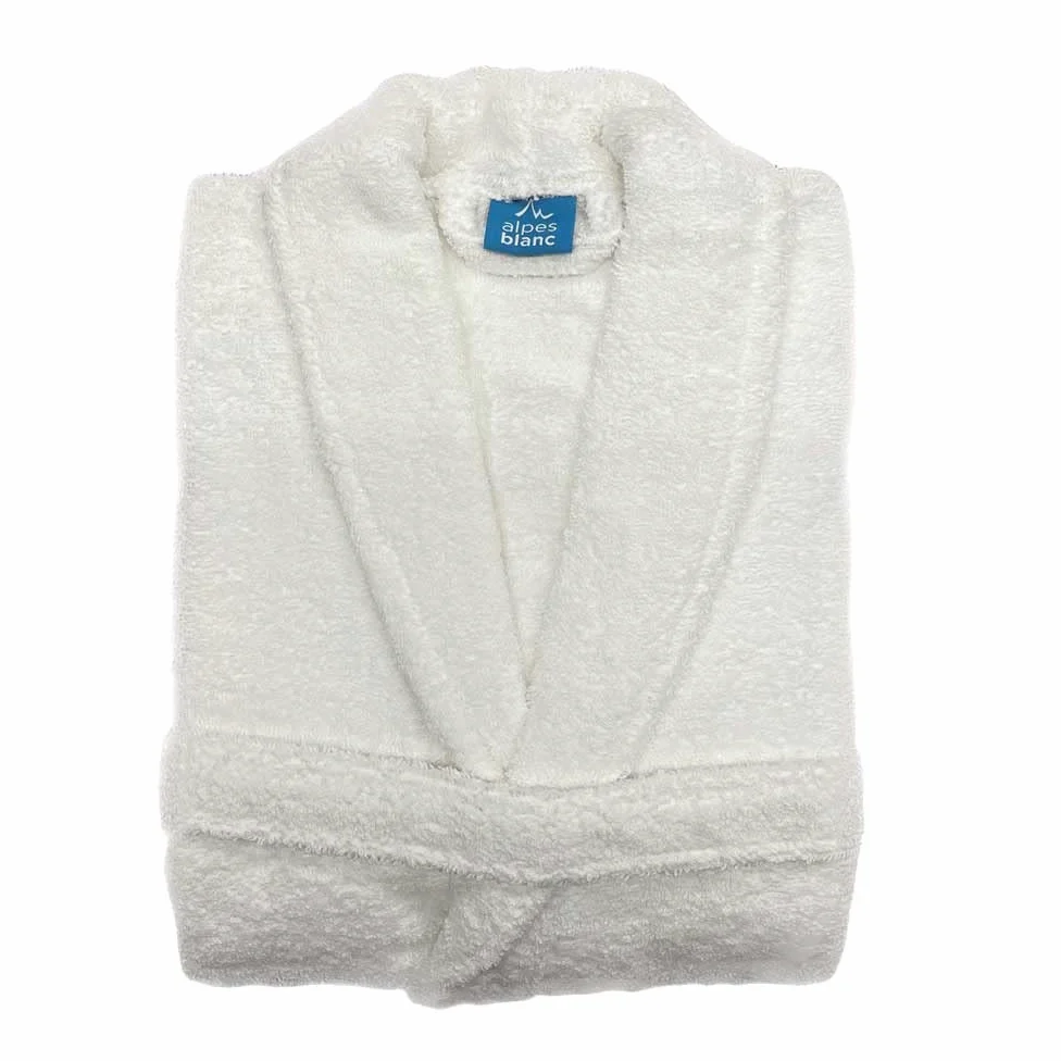 Alpes Blanc Albornoz de baño con cuello de chal 100% algodón, albornoz para hombre y mujer/salida de baño 100% algodón, blanco y blanco, XXL
