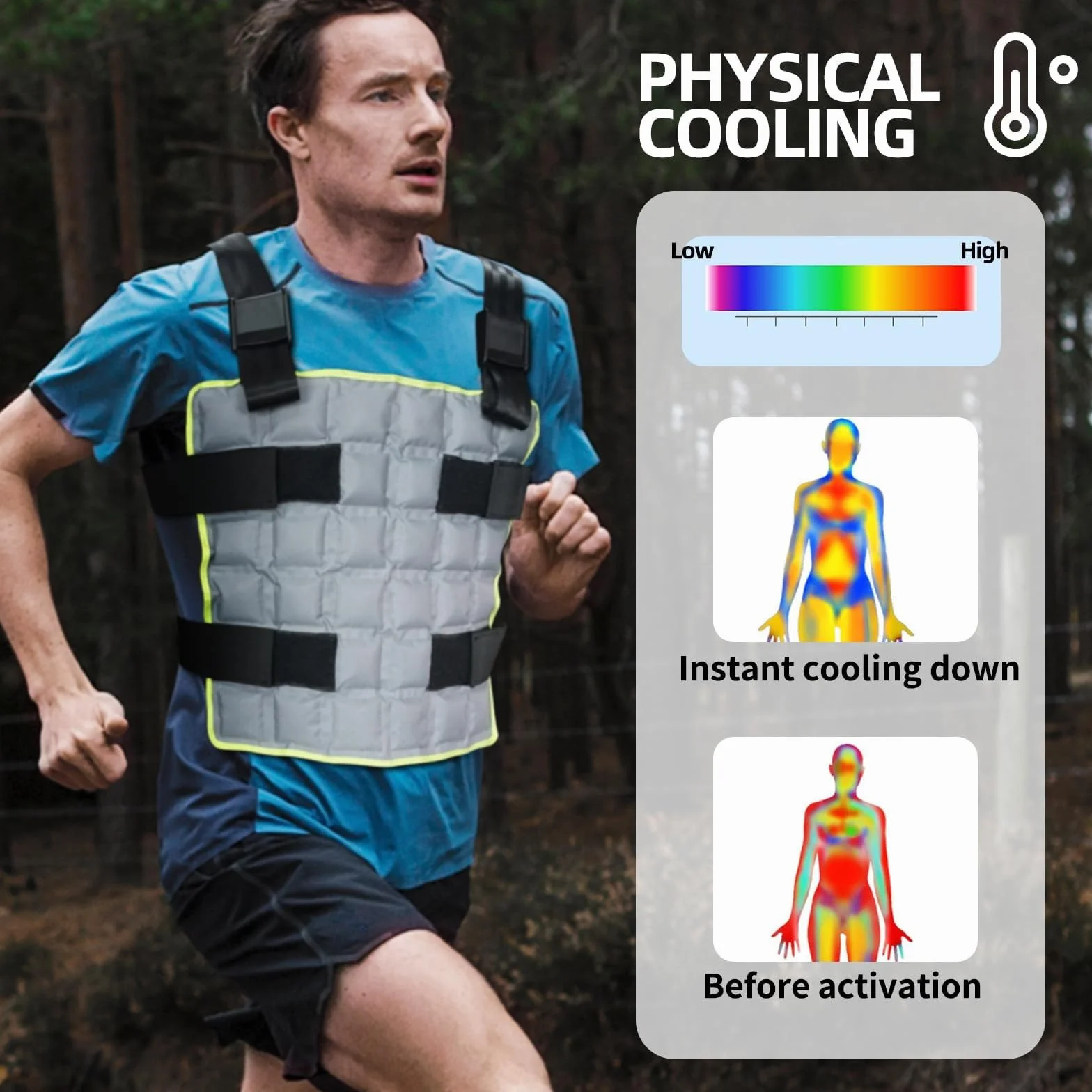 Chaleco de enfriamiento reutilizable con 72 celdas de hielo ajustable para exteriores alivio del calor gris