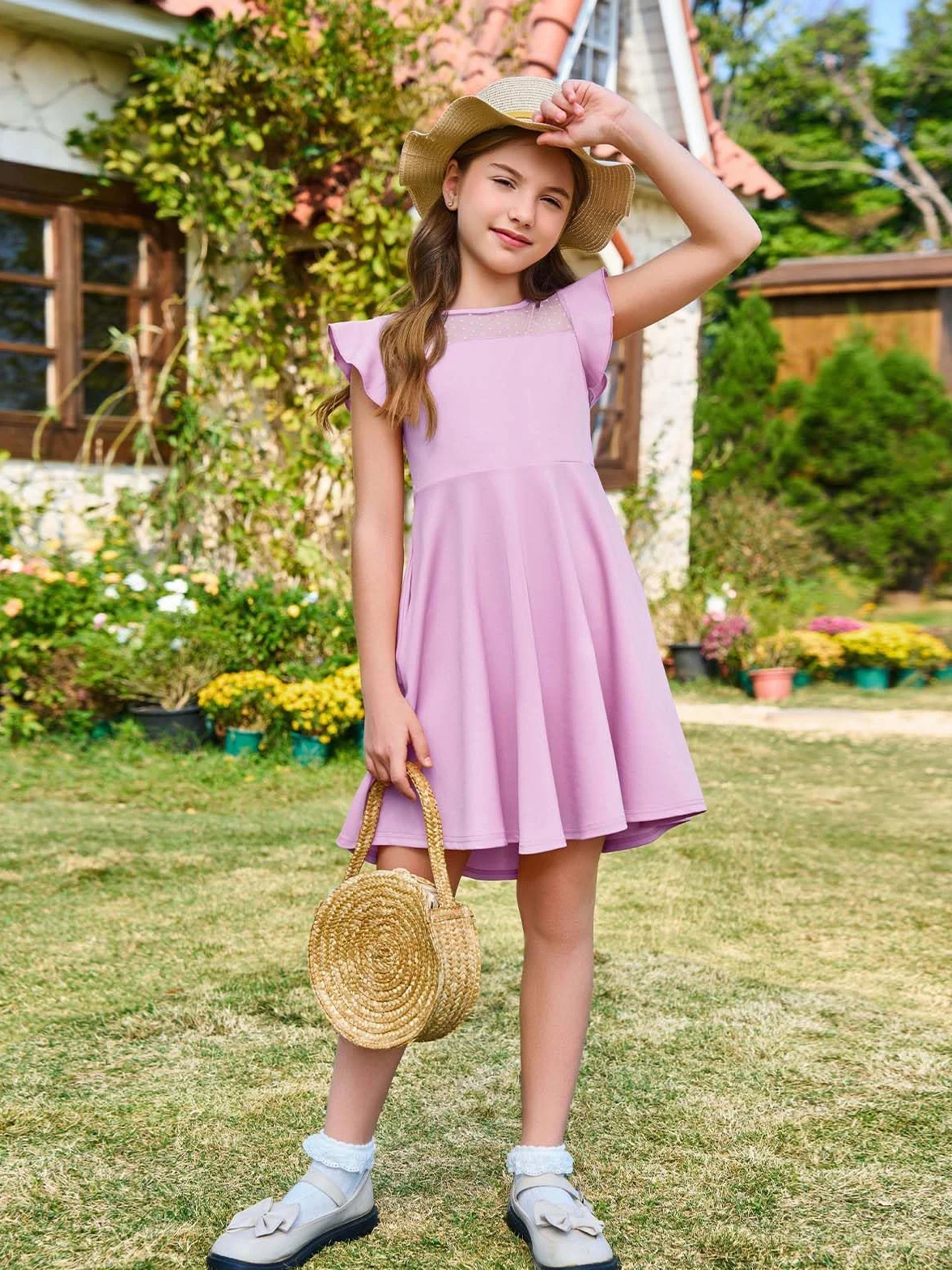 Vestido de niña con volantes princesa, vestido de fiesta de malla línea A, vestido de verano para boda
