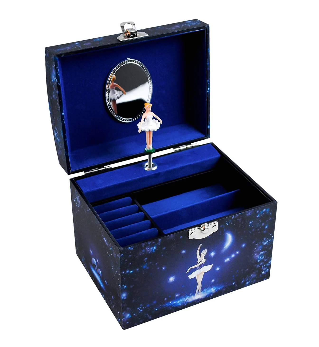 TROUSSELIER Gran Caja de Joyería Musical Fosforescente Bailarina Estrella Vanity Case Azul Marino