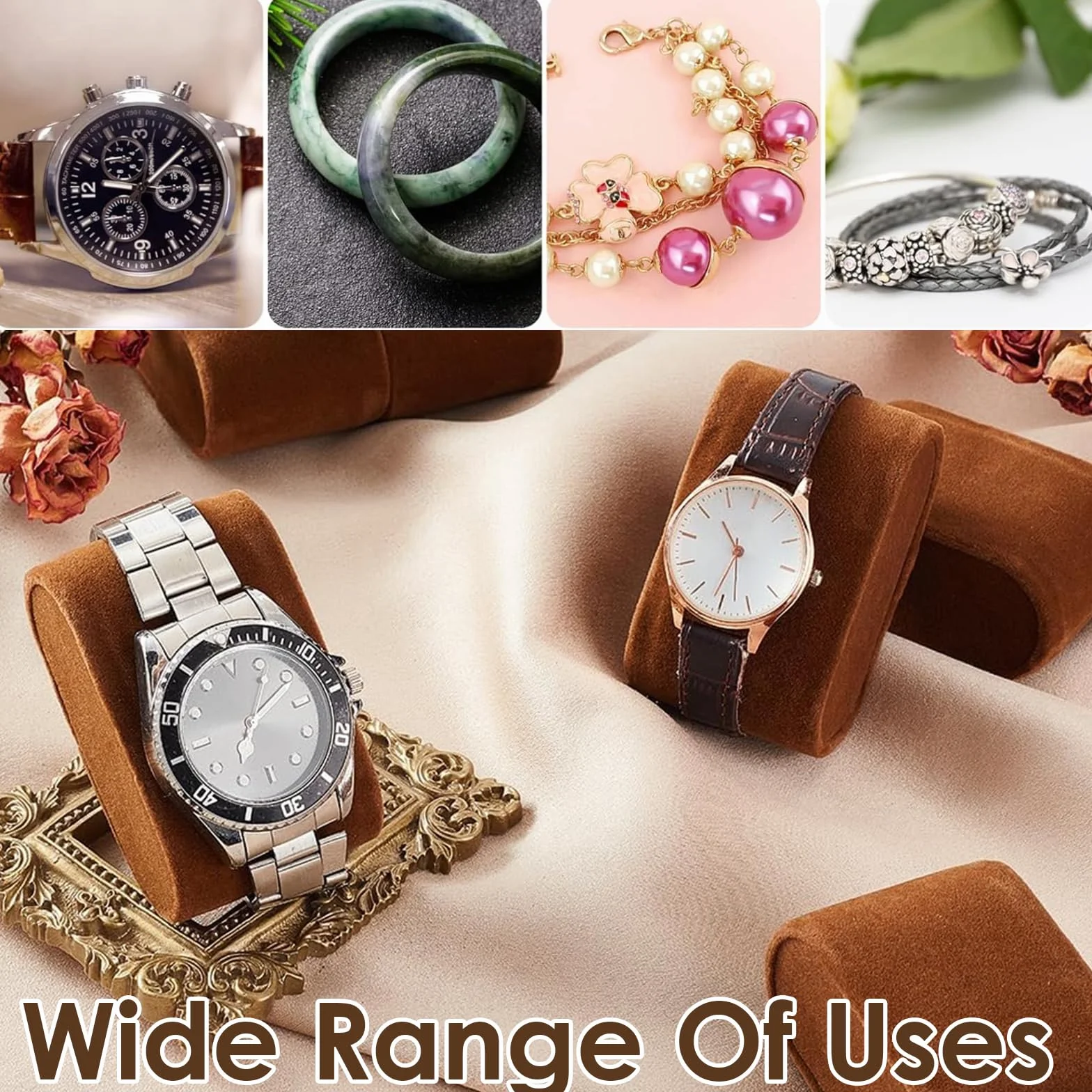 Cojín para Reloj 8 Piezas Estuche Exhibición Joyería Pulseras, Ovalado Gris
