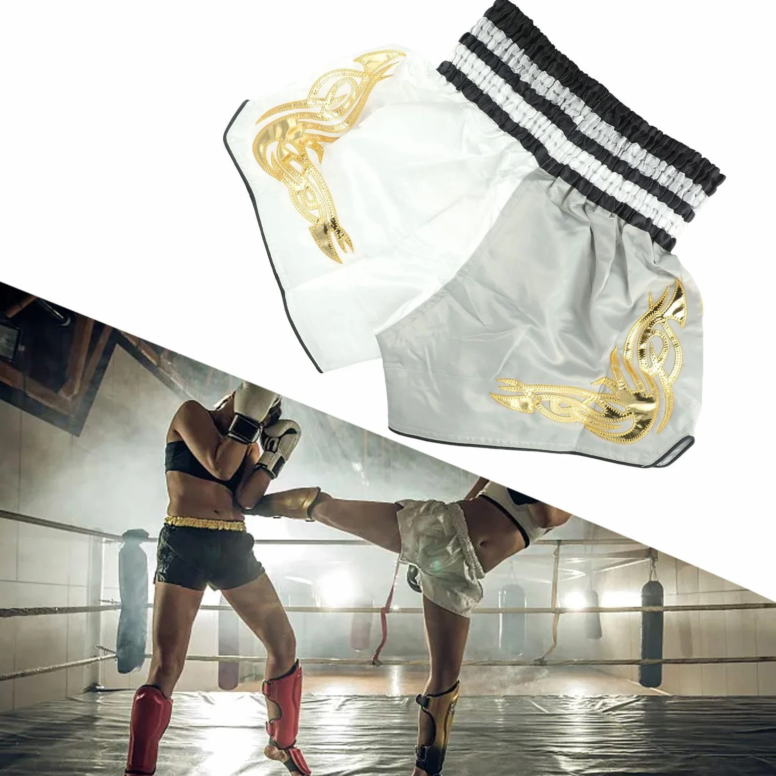 Pantalones cortos de Muay Thai para niños y adultos transpirables con cintura elástica