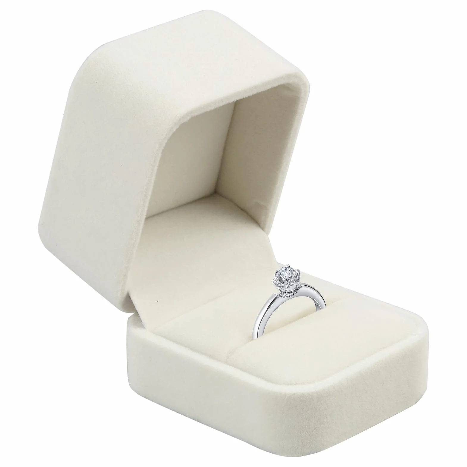 Caja de Anillo de Terciopelo Blanco, Joyería Regalo 6x5x4 cm