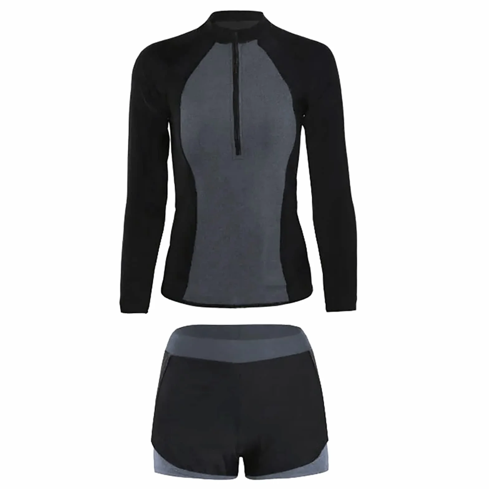 Traje de baño de dos piezas para mujer manga larga protección solar cuello redondo secado rápido deportivo