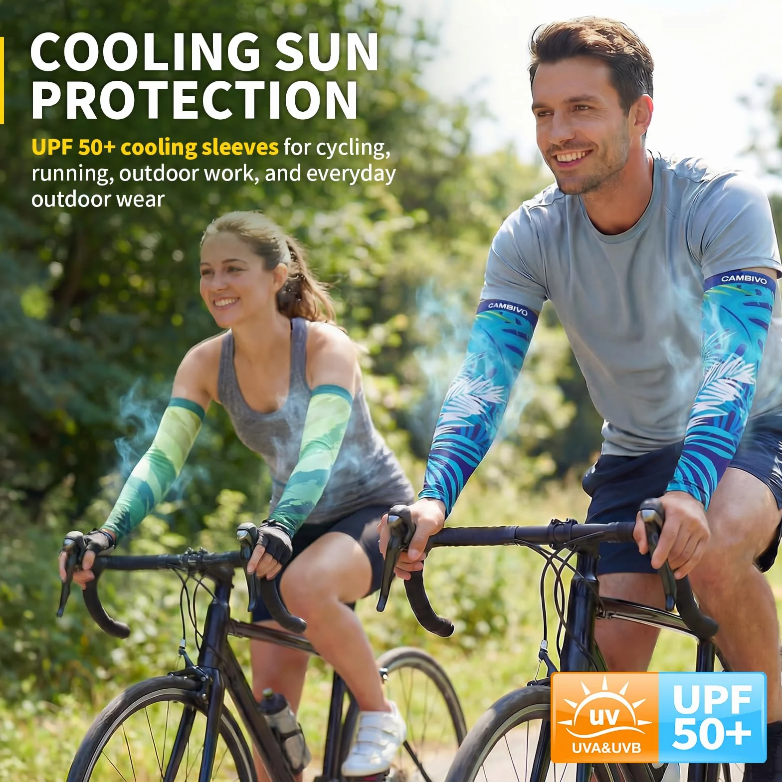 CAMBIVO Mangas para Brazos Protección UV UPF50+, Manguitos sin Costuras Elásticos para Running Ciclismo Padel