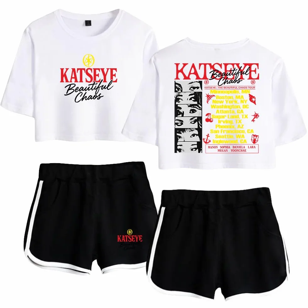 Katseye The Beautiful Chaos Tour Conjunto de Camiseta Corta y Pantalones Cortos para Mujer