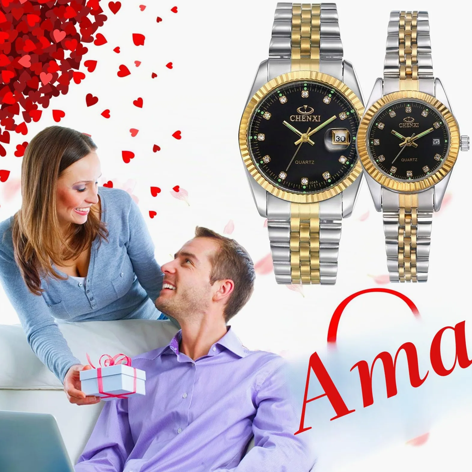 JewelryWe Reloj analógico de Cuarzo con Calendario, 30 m de Pulsera de Acero Inoxidable para Hombre y Mujer, Reloj de Pulsera de Diamantes de imitación