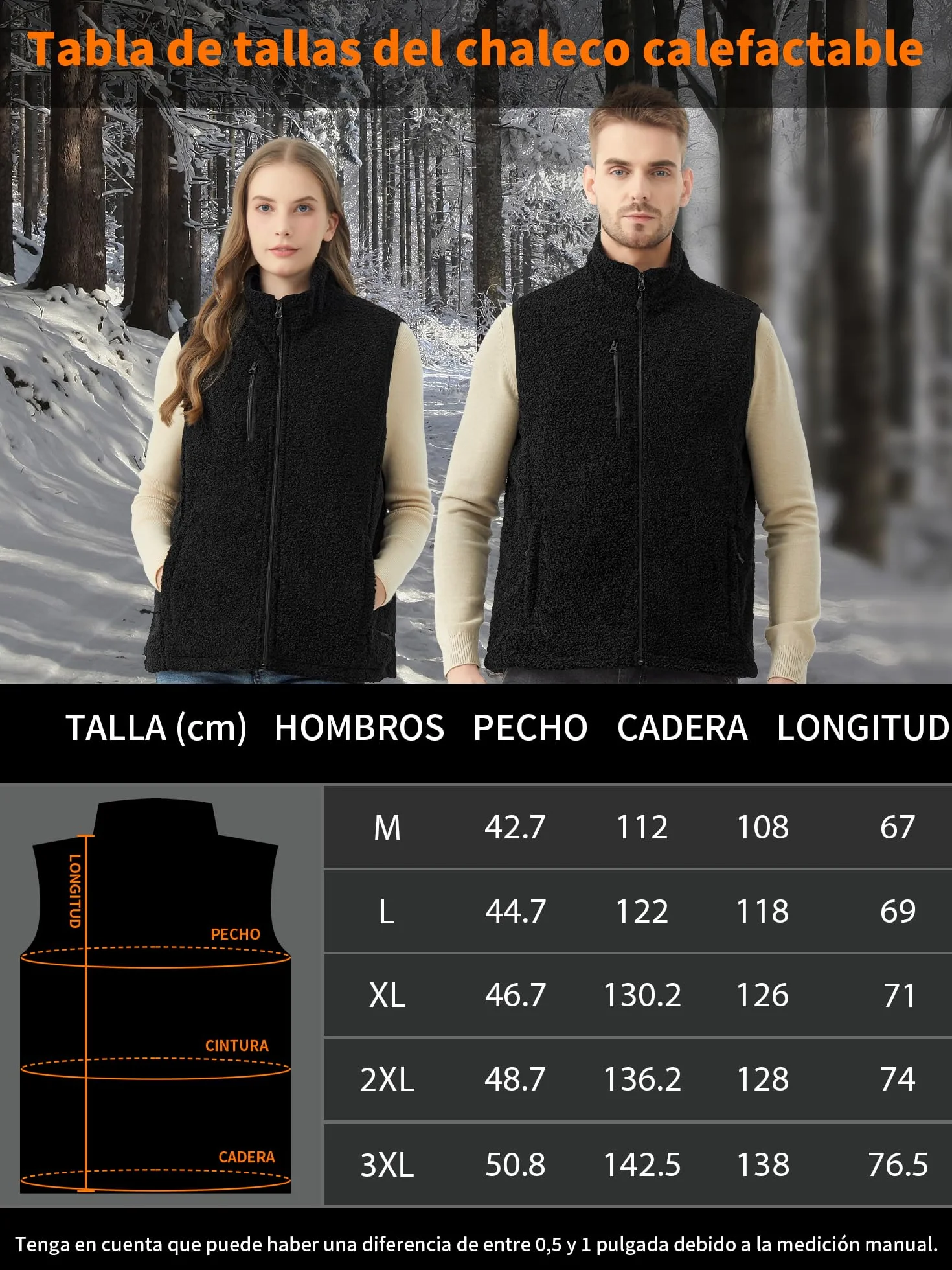 Chaleco de forro polar con batería recargable 18400 mAh 10 zonas calor 3 modos calentamiento