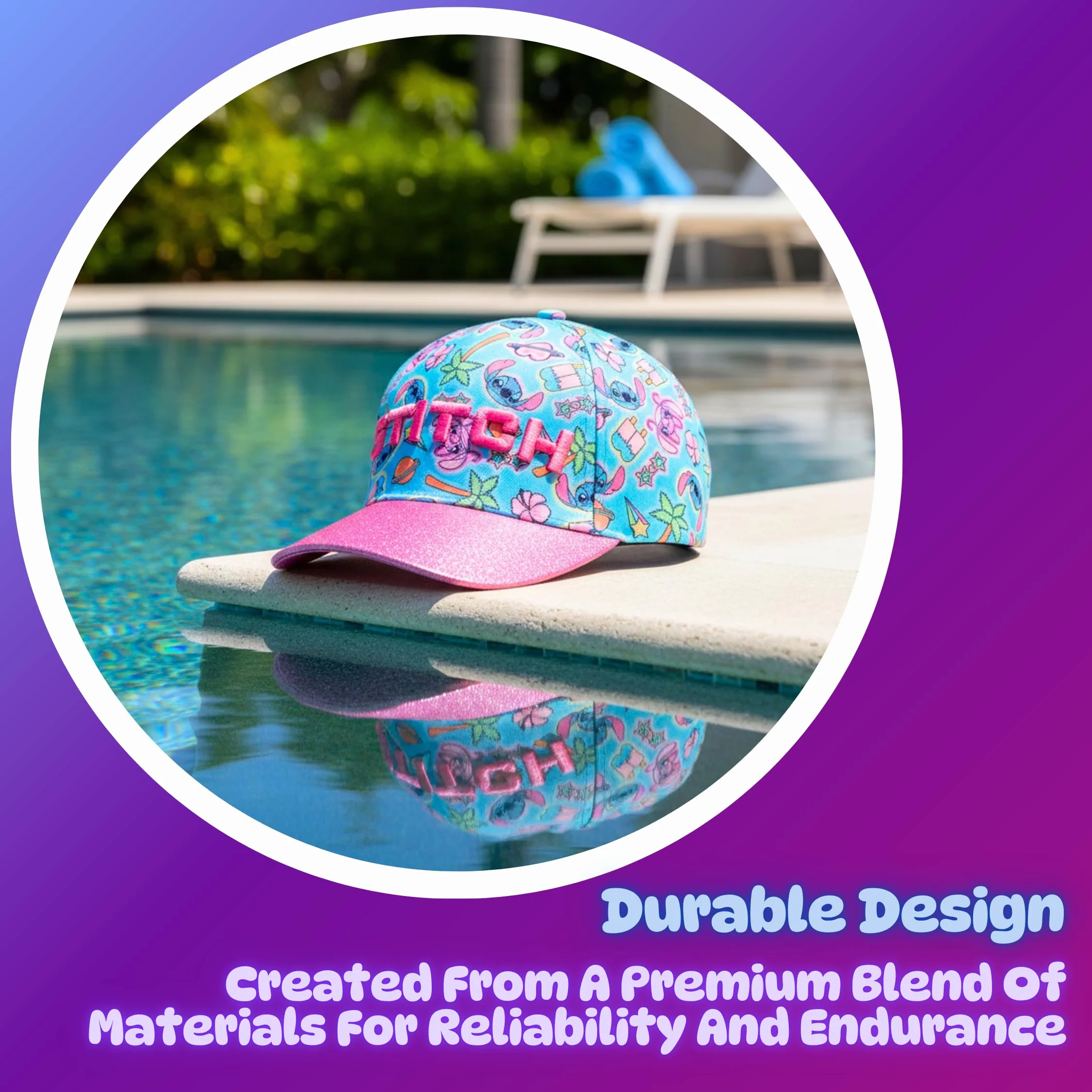 Disney Stitch Gorra de Béisbol Purpurina 3D Tropical para Niñas