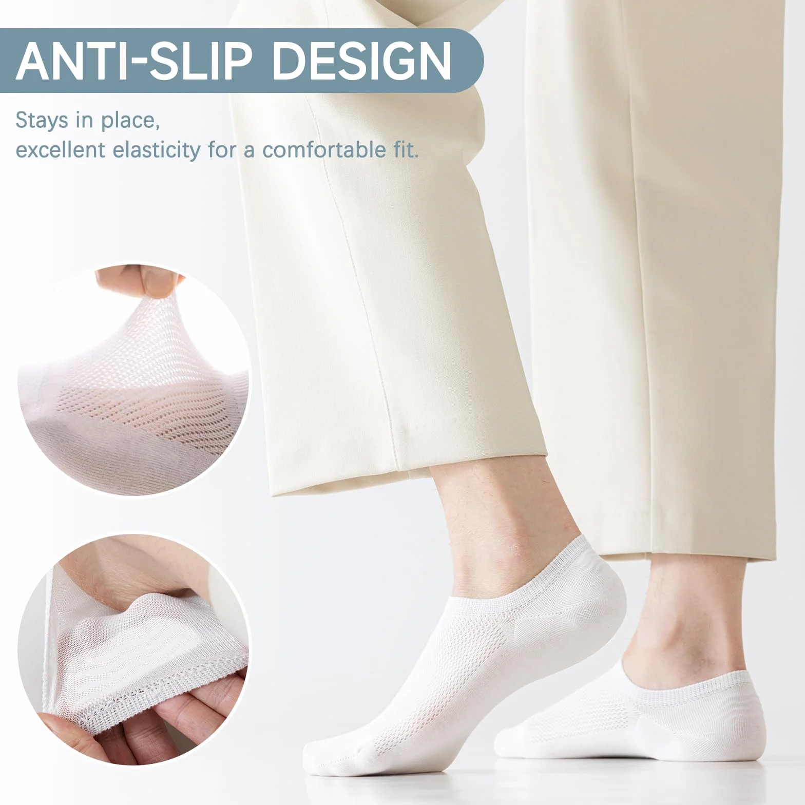 Caudblor Calcetines Invisibles Hombres Transpirable Algodón Antideslizante 40-43 44-47 Negro Blanco