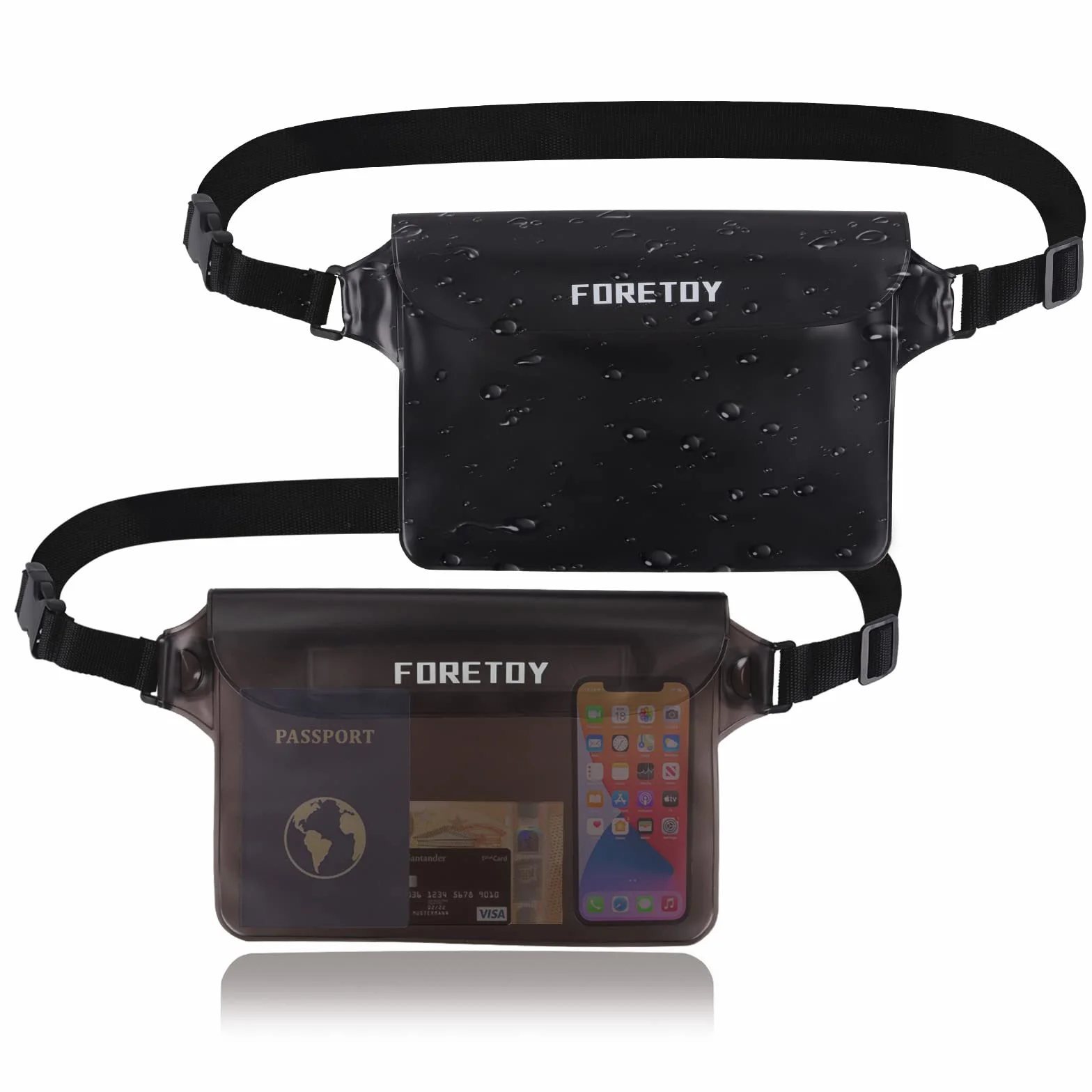 FORETOY Bolsa Impermeable 2 Pack Riñonera IP68 para Deportes Acuatica Playa Natación