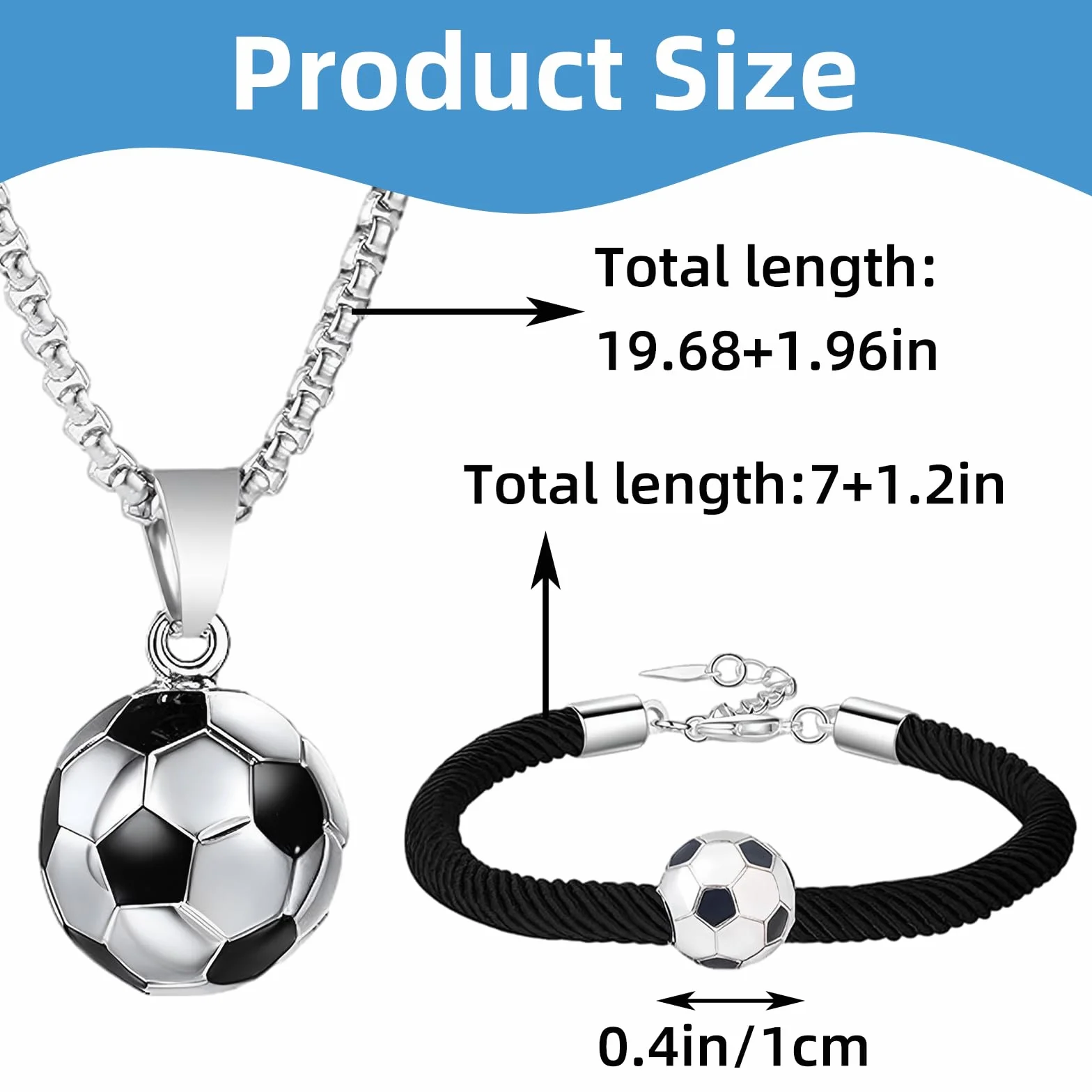 Collar y pulsera de acero inoxidable de fútbol, colgante plateado para amantes del fútbol, regalos