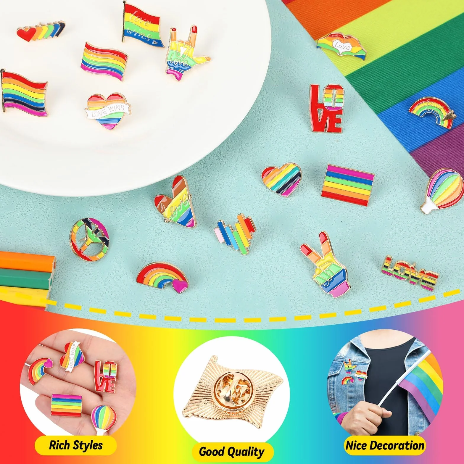 SANNIX 60 insignias esmaltadas LGBT diseño bandera corazón orgullo gay para ropa bolsos sombreros 20 estilos