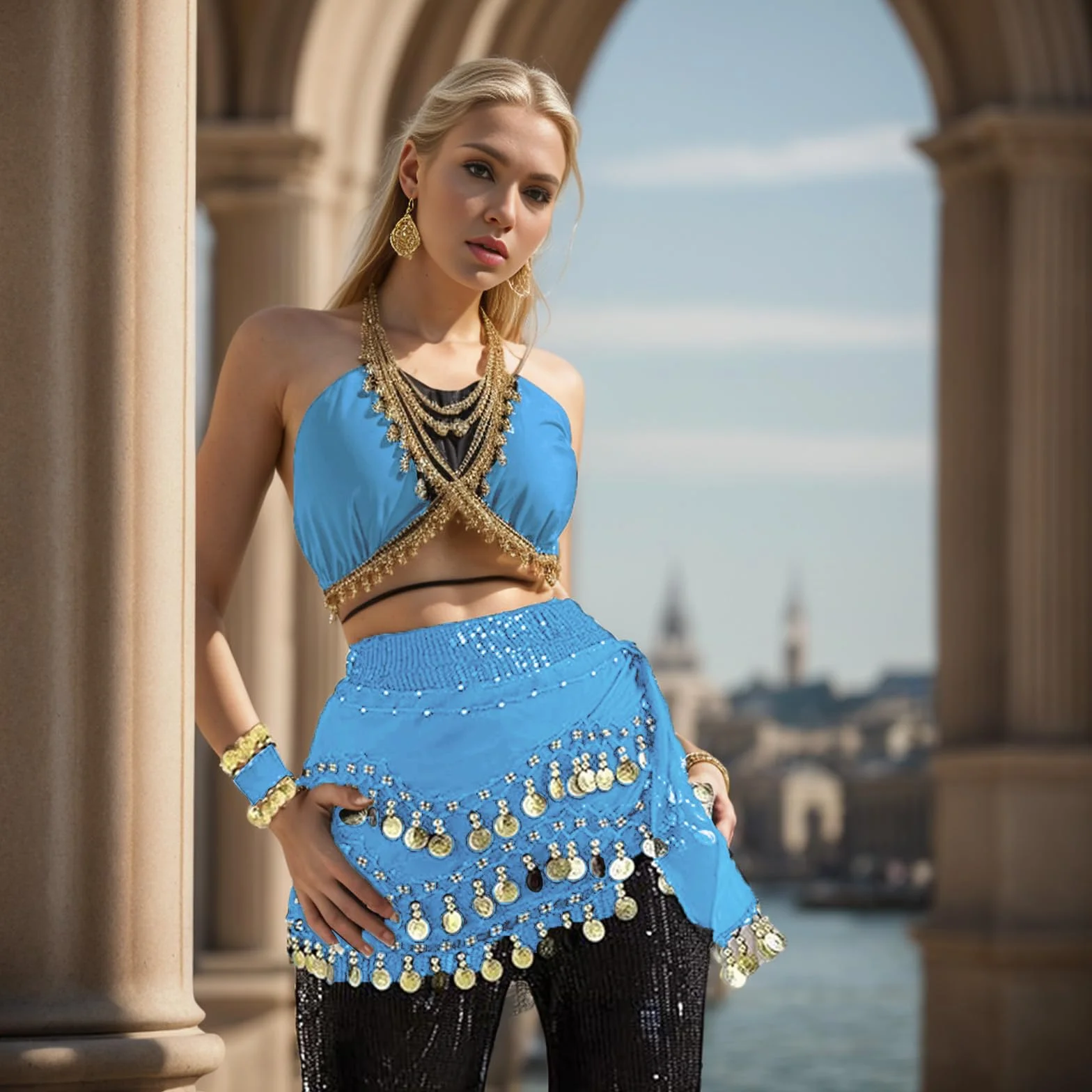 Juego de braga para danza del vientre, accesorios para danza del vientre, cinturón de gasa