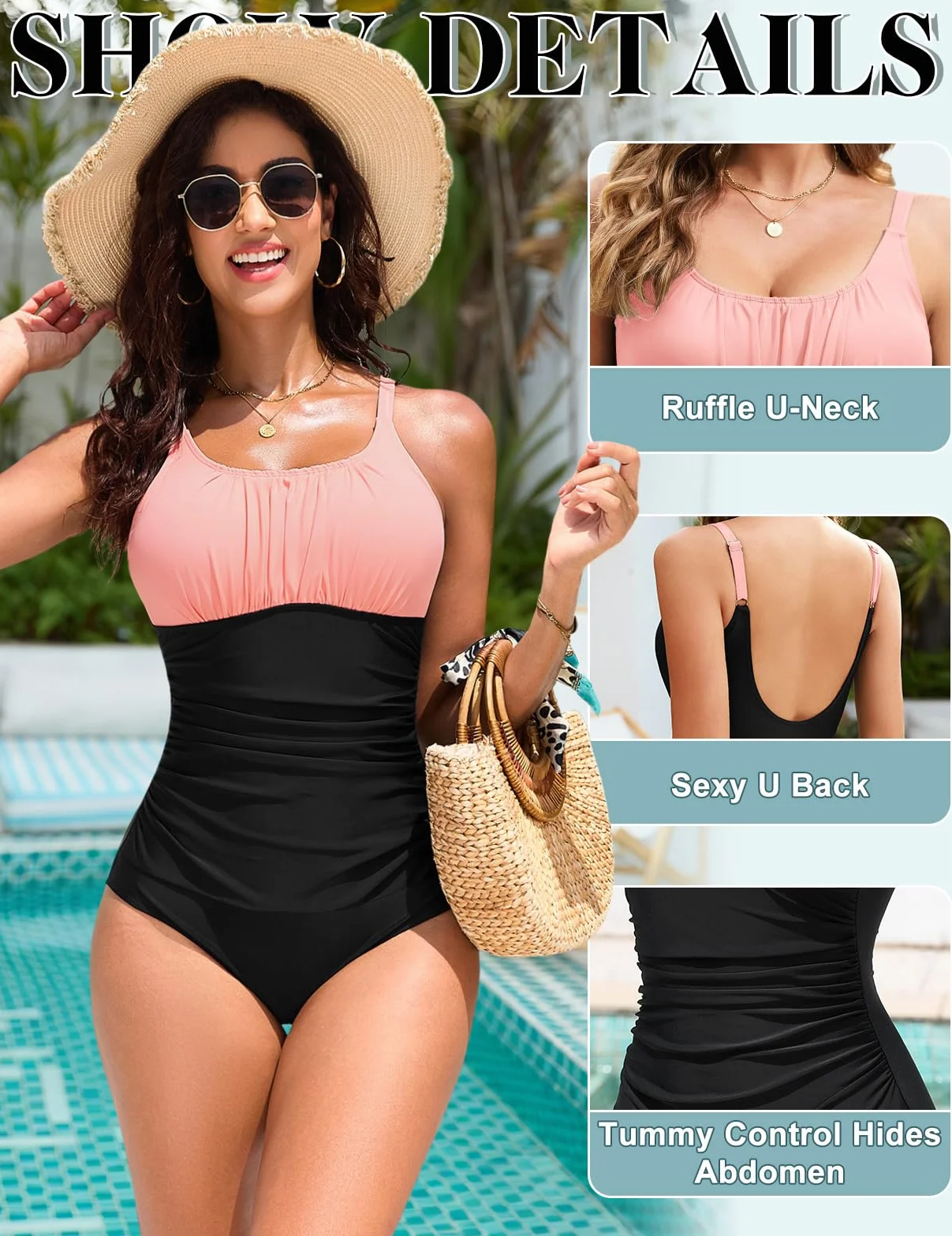 Bañadores Mujer Reductores Tallas Grandes Control de Barriga Traje de Baño Una Pieza Push Up Vientre Plano Monokinis Natación