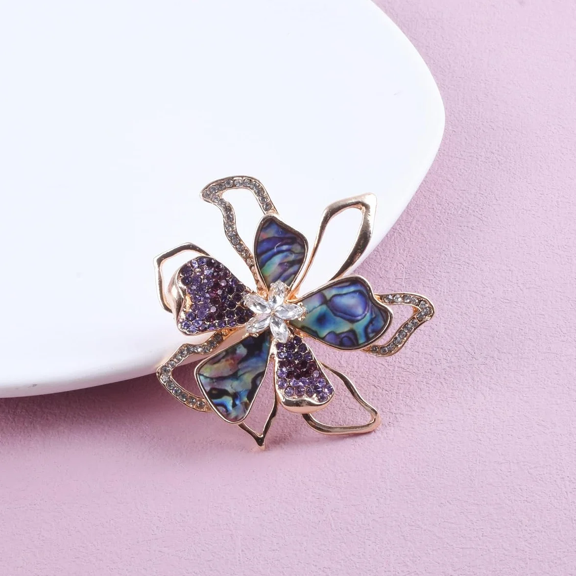 Broche De Flor De Bauhinia, Cristal De Abulón Y Concha, Broche Estilo Palacio Retro, Regalo For Niñas, Complementos For Traje Y Abrigo