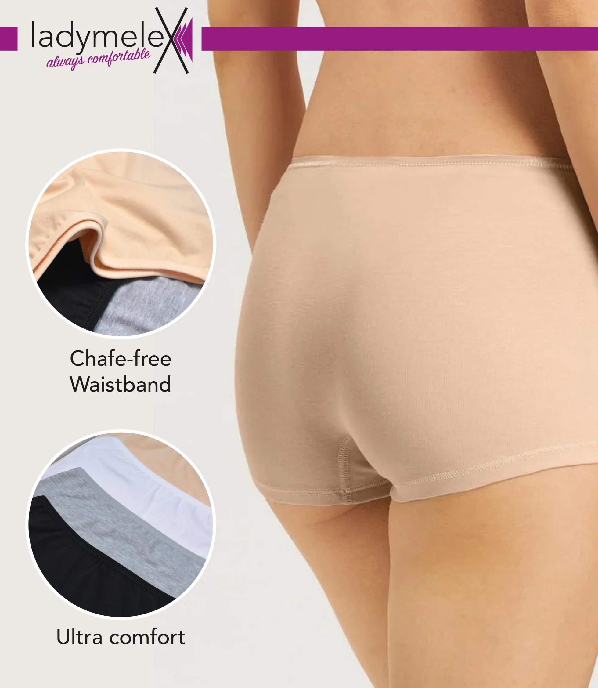 Calzoncillos bóxer de Seguridad algodón para Mujer Paquete de 4