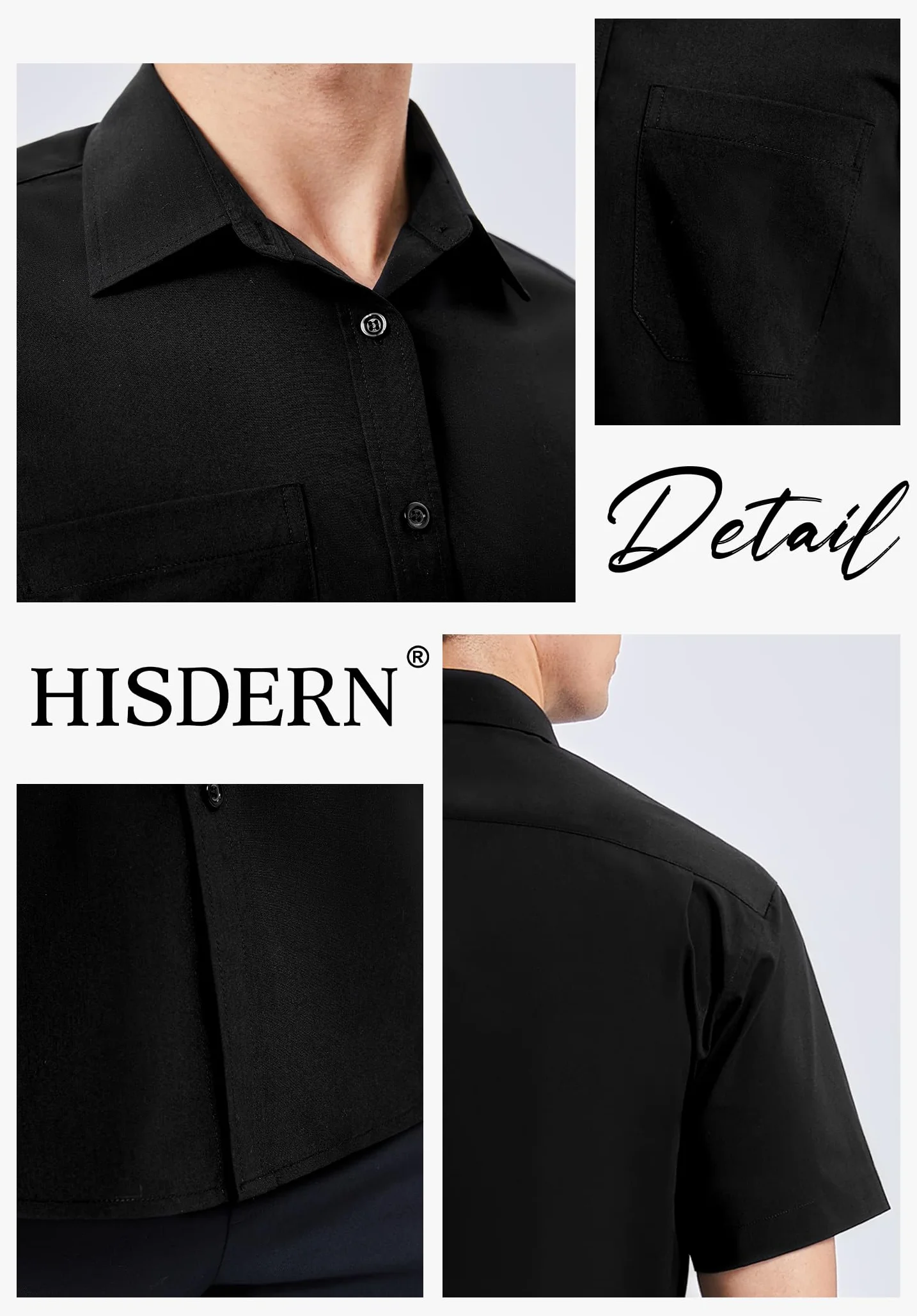 HISDERN Camisa de Vestir Manga Corta Hombre - Sólida con Bolsillo Pecho S-4XL