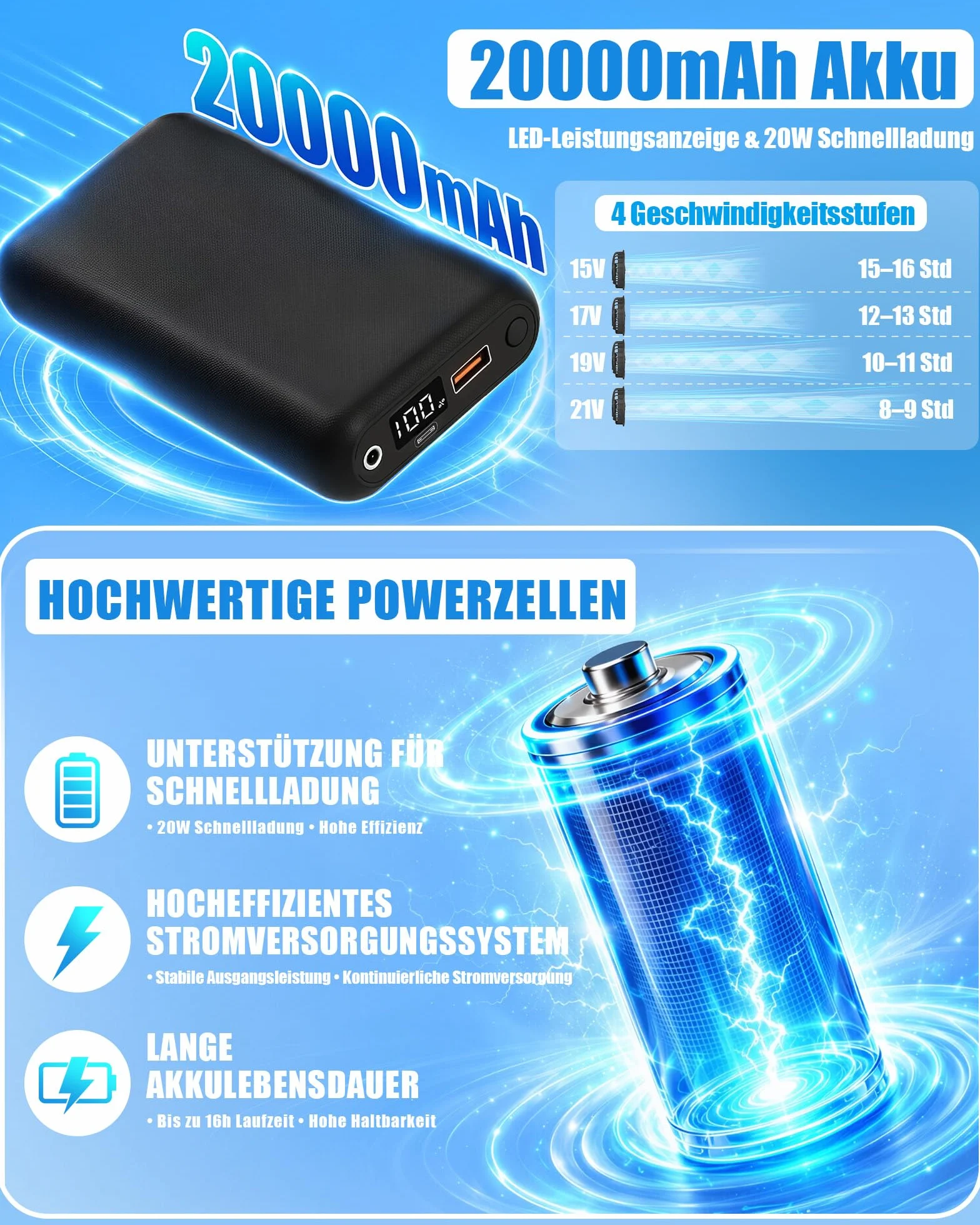 Chaleco refrigerante de pesca 21V 20000mAh 2 ventiladores sin escobillas 4 velocidades