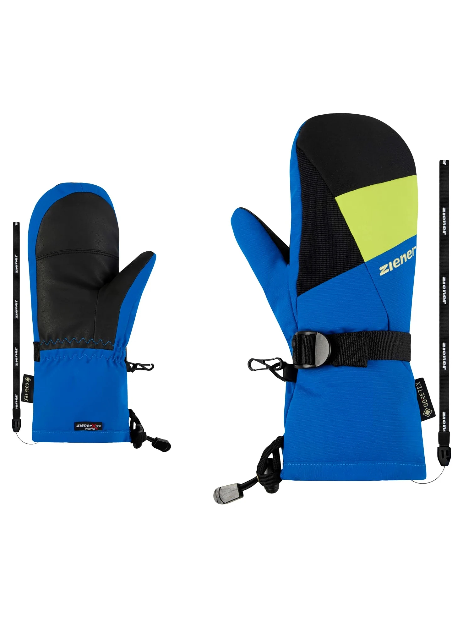 Ziener Lanic Z - Guantes de esquí para niños, para Deportes de Invierno, Gore-Tex, Calentadores Largos, Extra cálidos, Color Negro, Azul Persa, 4,5