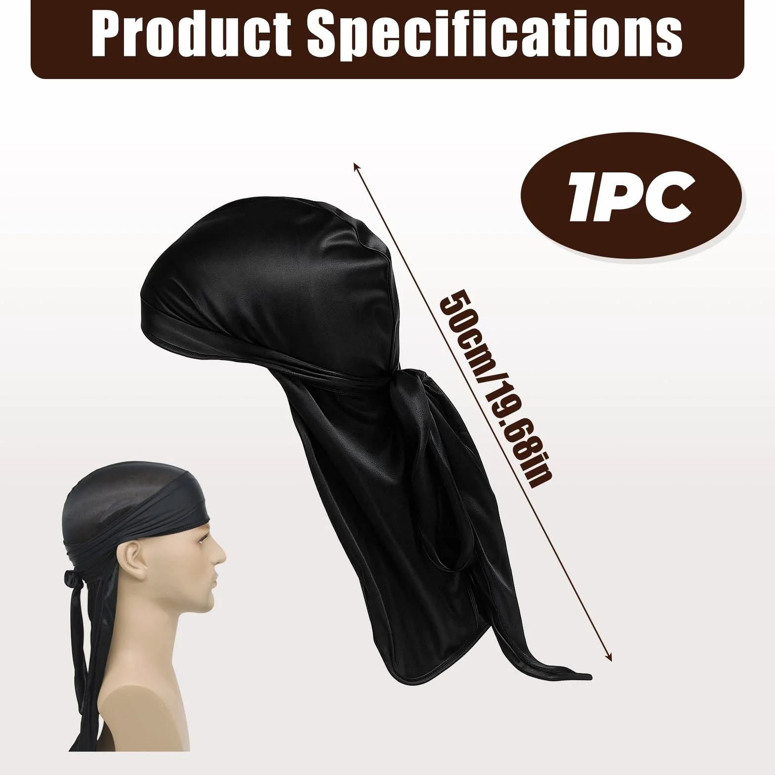 Durag De Seda Gorro De Onda Elástico Bandana Transpirable Secado Rápido Negro