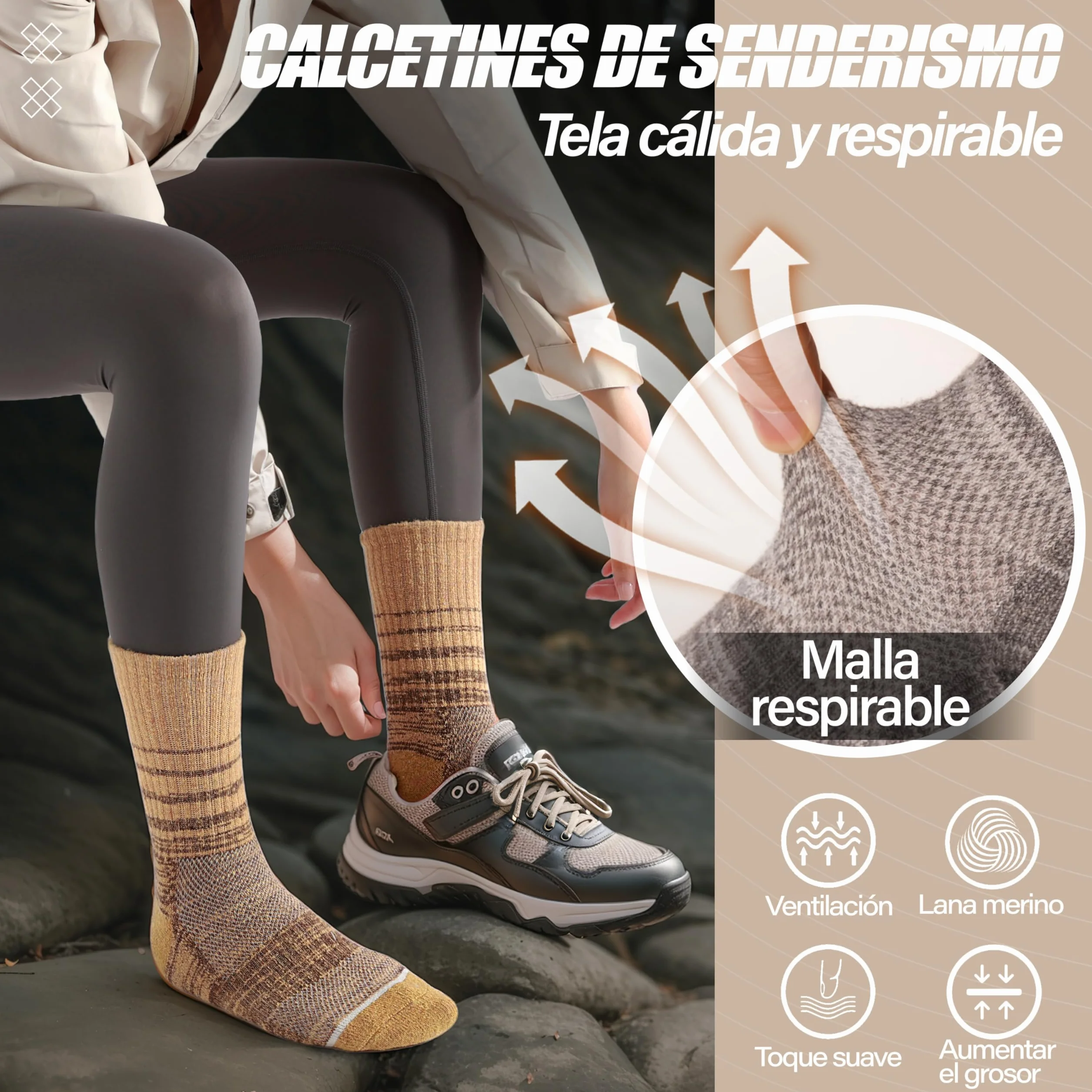 ANTSANG Calcetines de Lana Merino Senderismo Térmicos 5 Pares