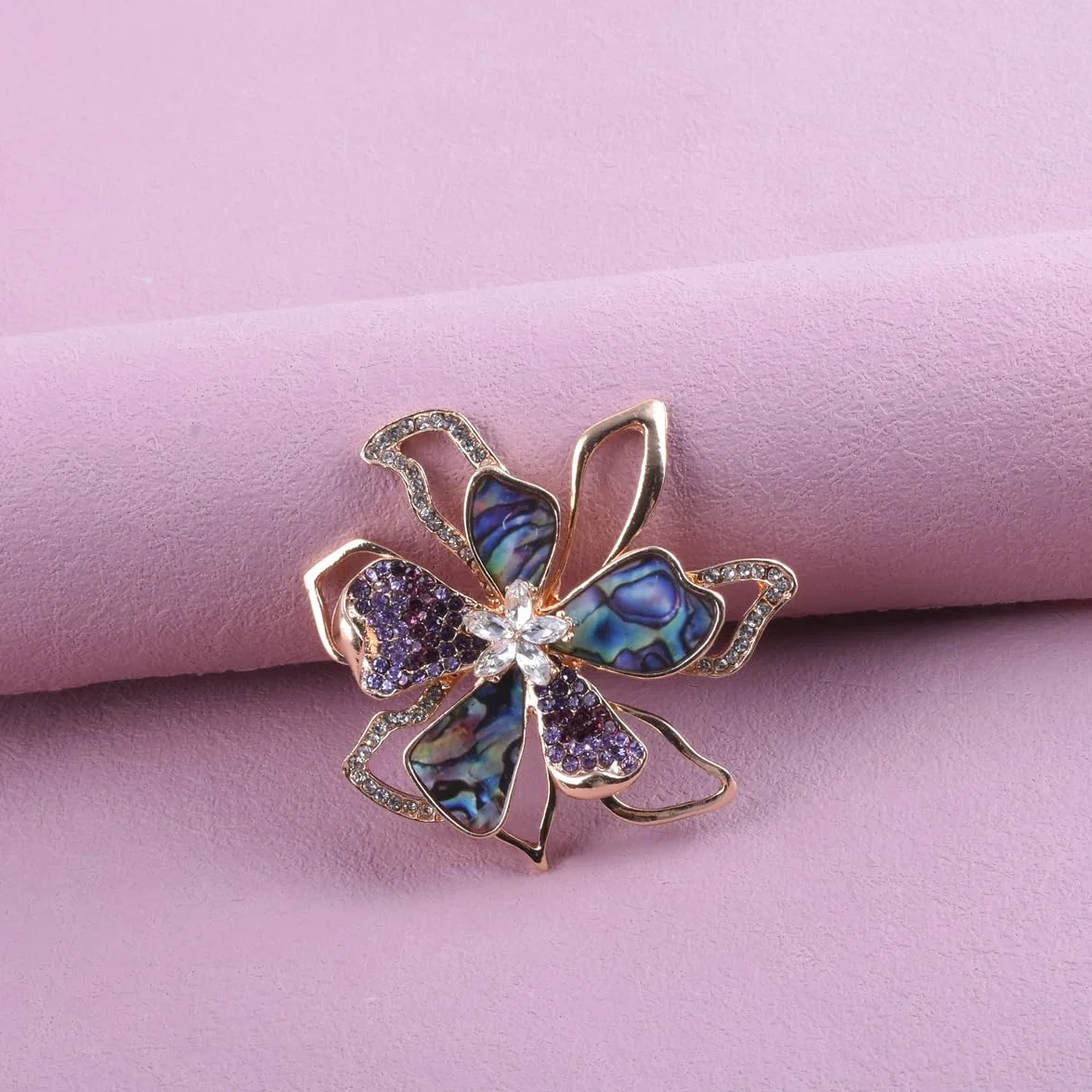 Broche De Flor De Bauhinia, Cristal De Abulón Y Concha, Broche Estilo Palacio Retro, Regalo For Niñas, Complementos For Traje Y Abrigo