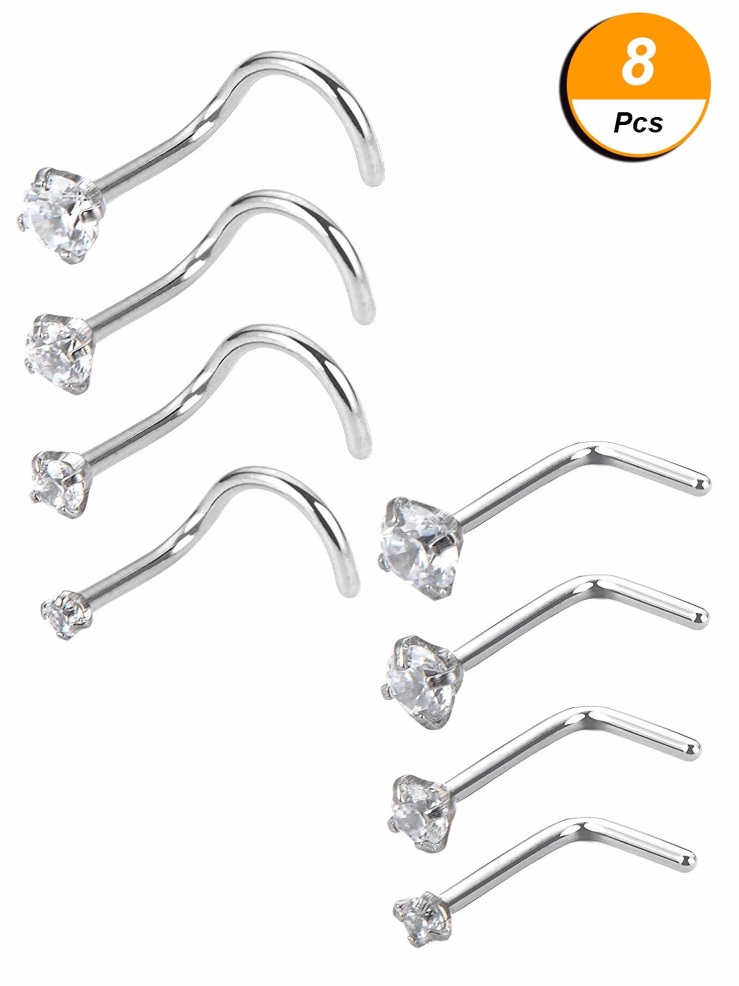Mudder Anillos de Nariz Curvas Piercing Joyería para el Cuerpo 8 Piezas Acero Inoxidable Circón