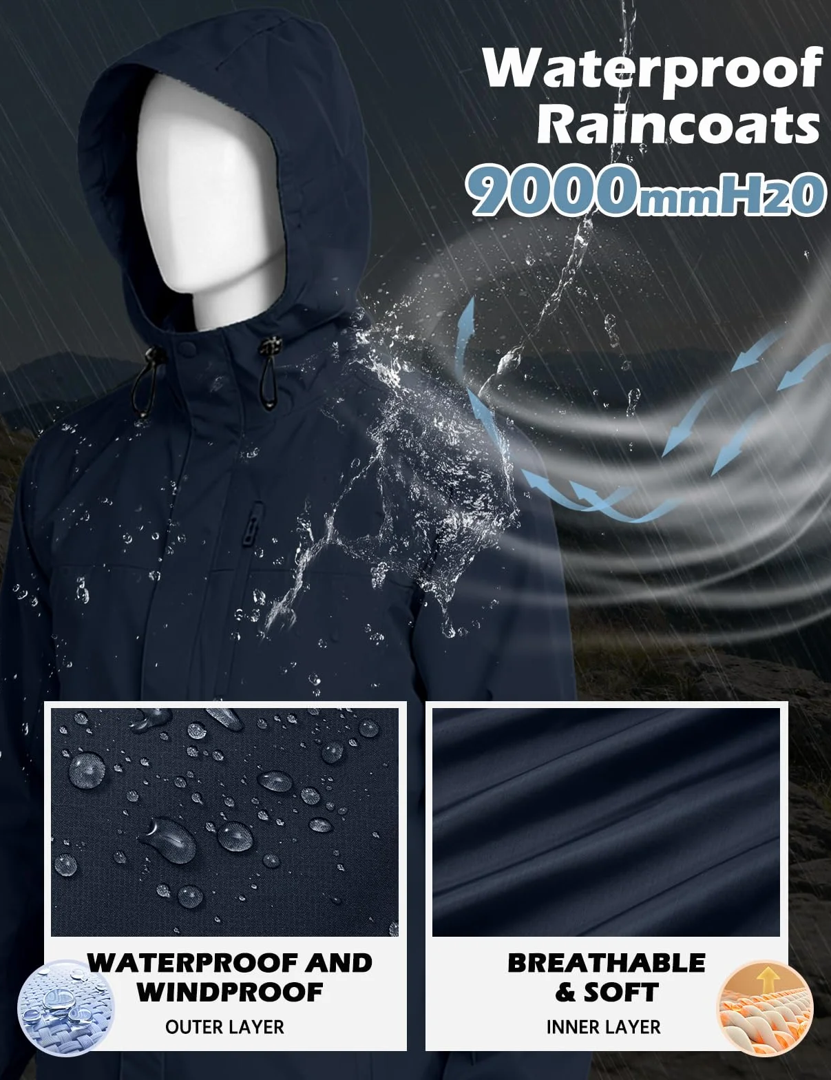 Xnova Chaqueta Impermeable Hombre Cortavientos Plegable con Capucha para Senderismo