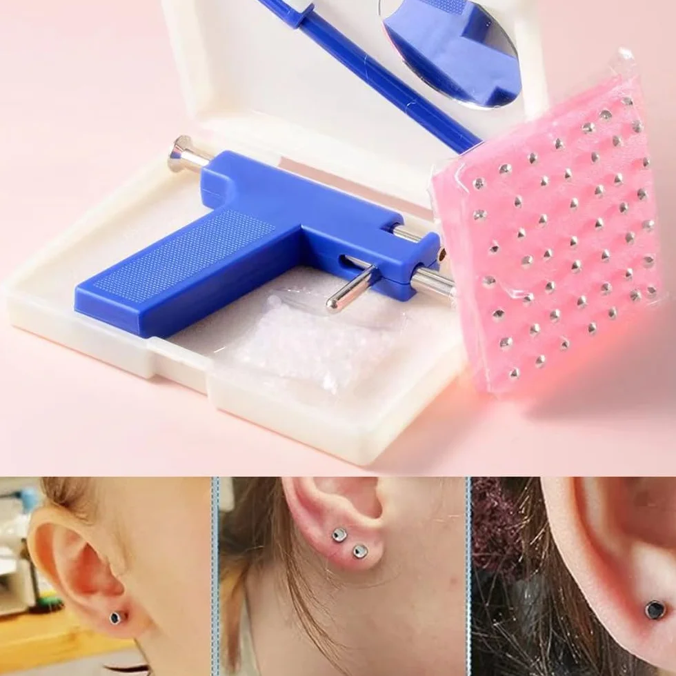 Kit de perforación de orejas con pistola y 98 pendientes de acero inoxidable