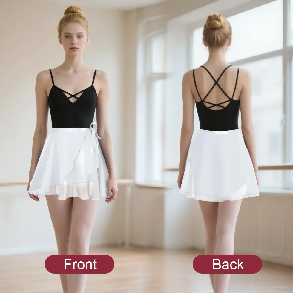 Falda de Ballet Corta para Mujer Transpirable Envolvente de Gasa Cintura Ajustable