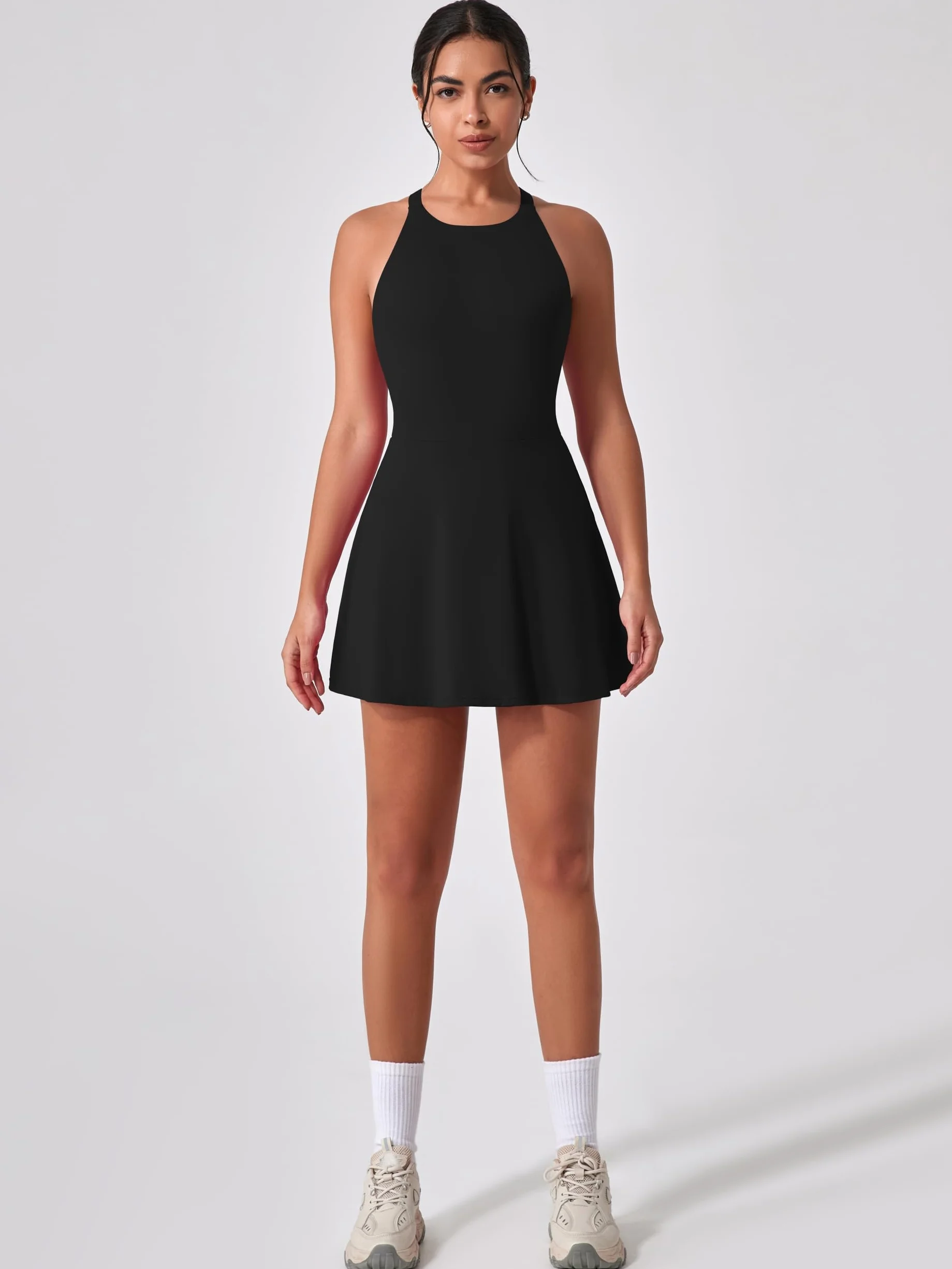 IDOPIP Vestido de tenis mujer con sujetador integrado y pantalones cortos bolsillo cruzado corte trasero