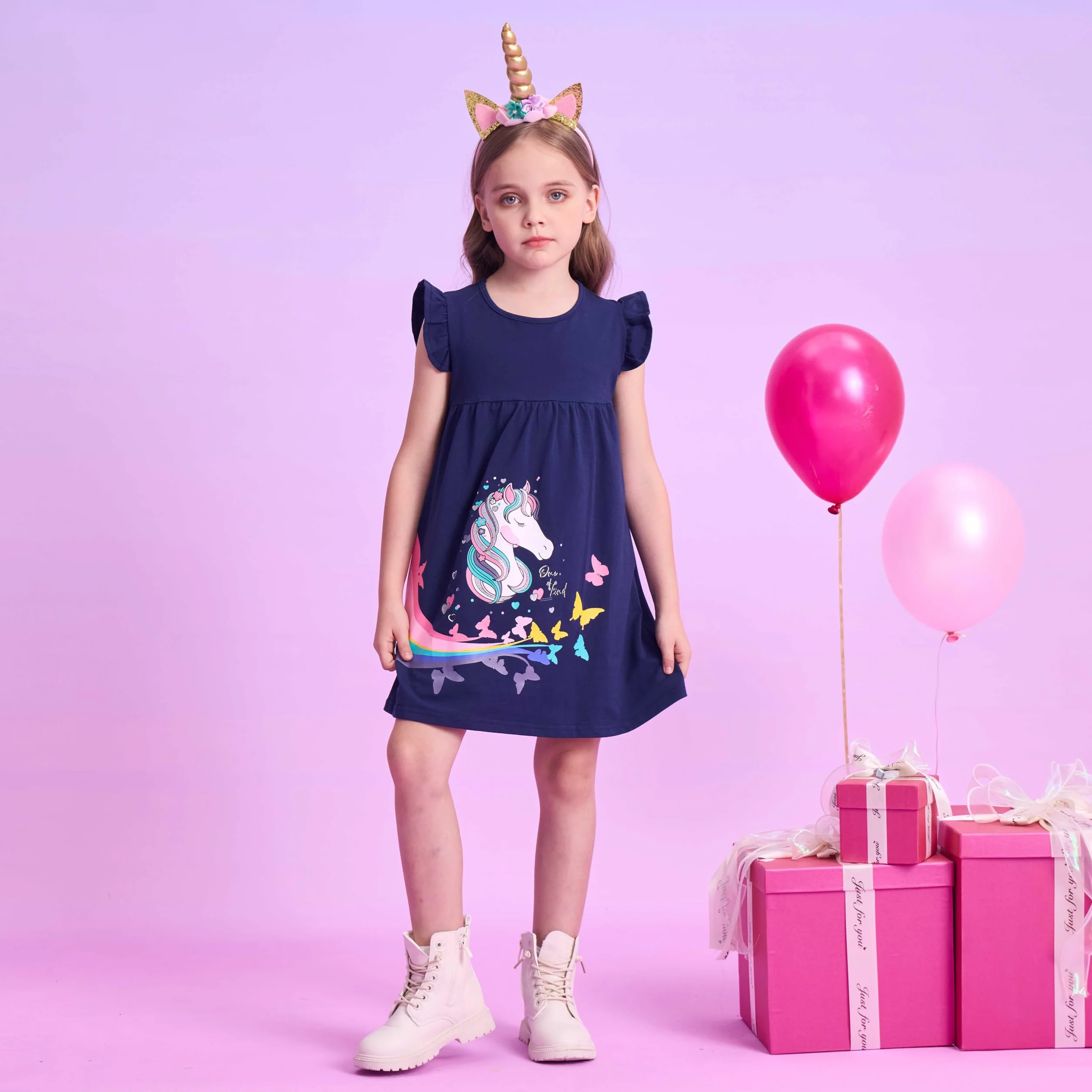 VIKITA Vestido Manga Larga Algodón Princesa Niñas 2-8 años