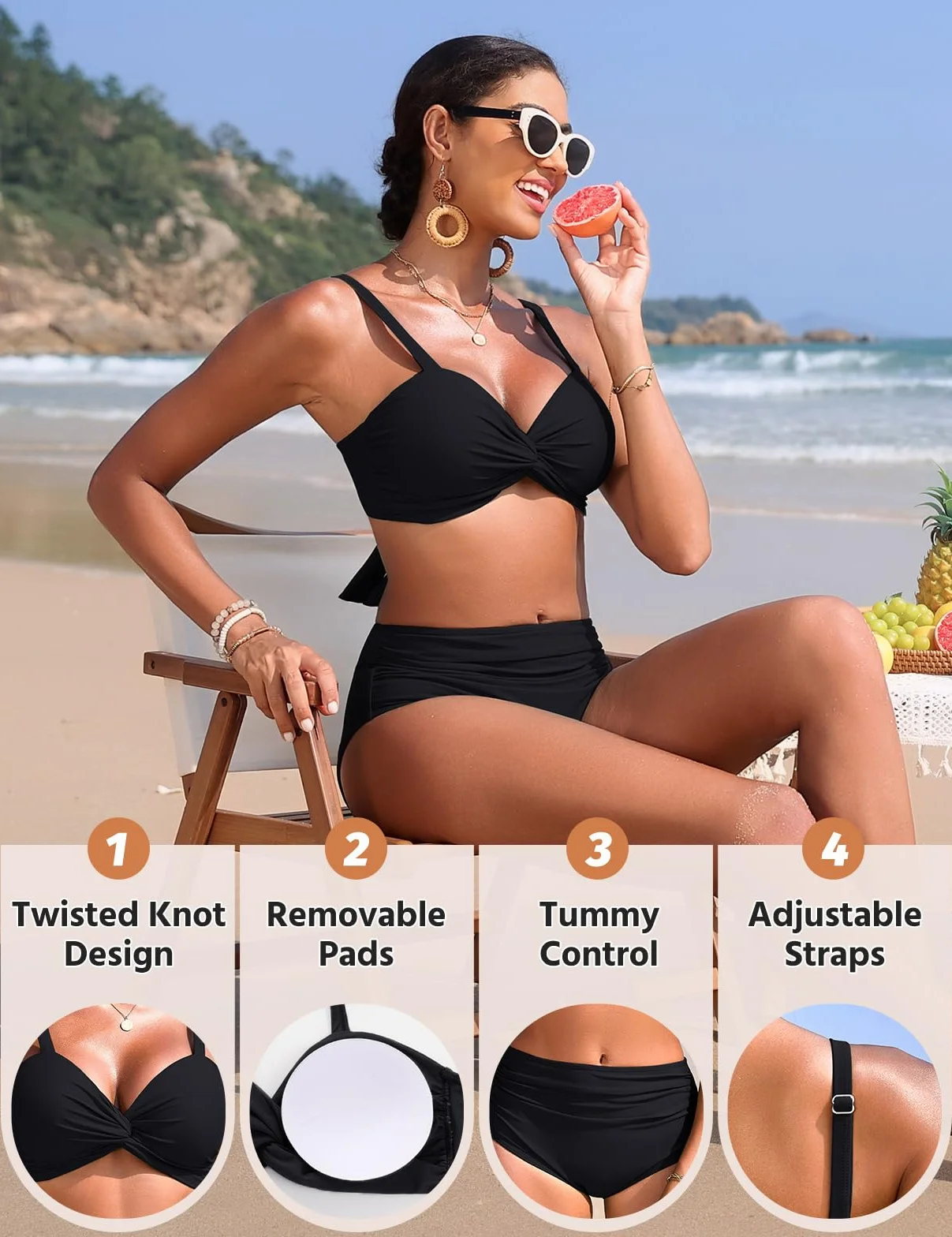 Bikinis Mujer Cintura Alta Reductor Sexy Escote en V Push Up con Relleno Traje de Baño Diseño de Bloques de Color