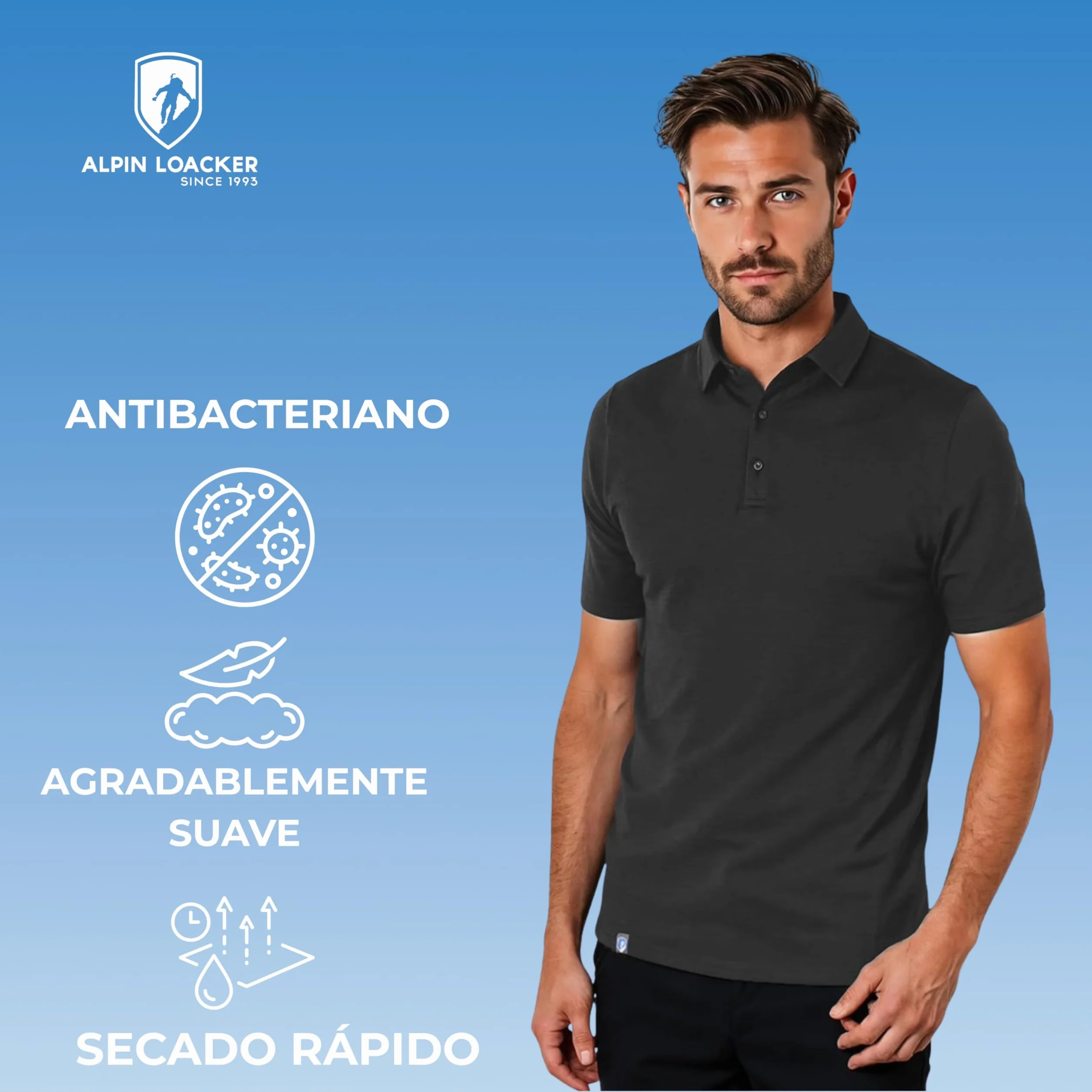 ALPIN LOACKER Camiseta Polo Merino para Hombre, Manga Corta, Camiseta antisudor, Camiseta Merino, Prenda térmica Transpirable