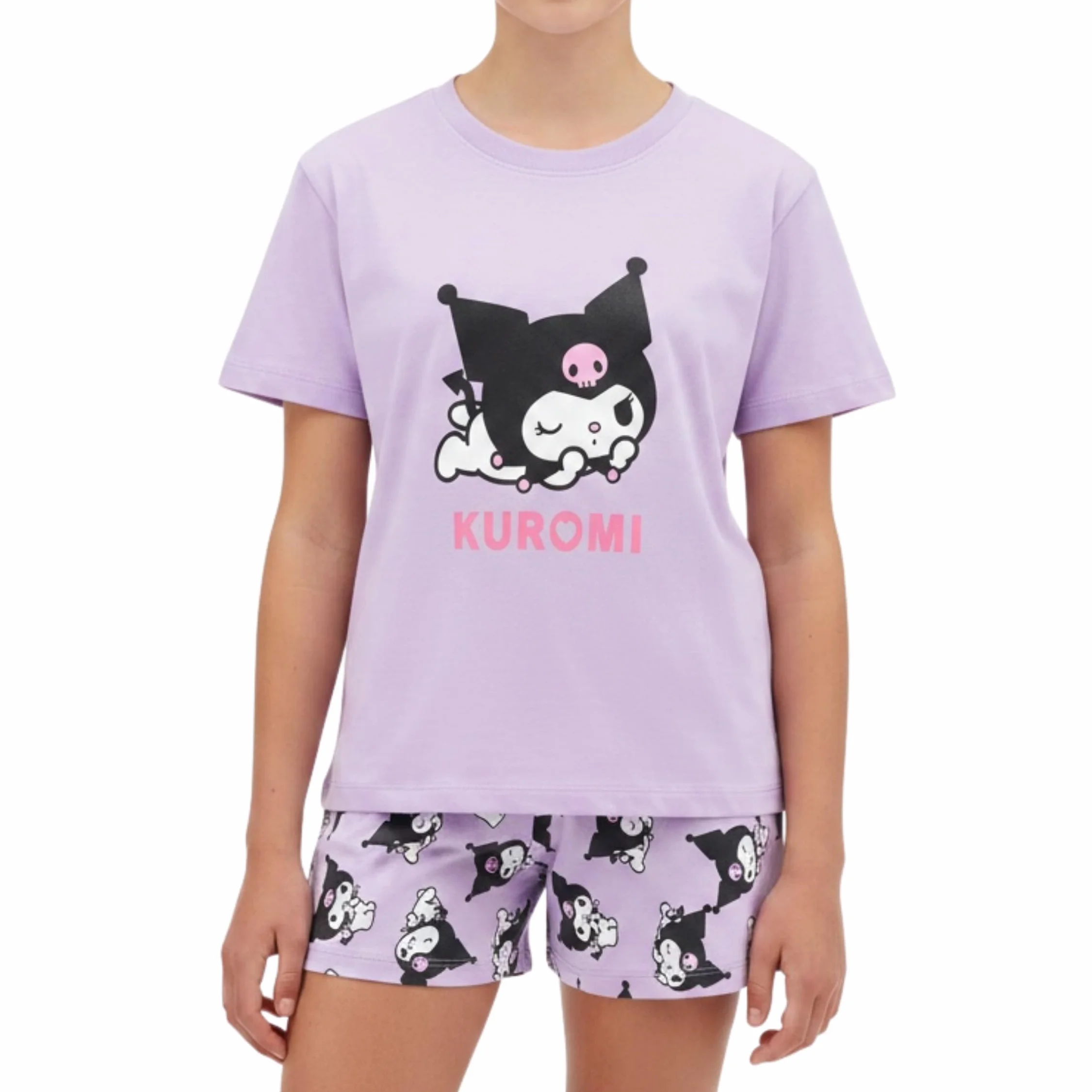 Hello Kitty Kuromi Camiseta y Pantalon para Niña, Pijama Conjunto 2 Piezas Camiseta Manga Corta y Pantalon Corto, Tallas 8 a 14 Años
