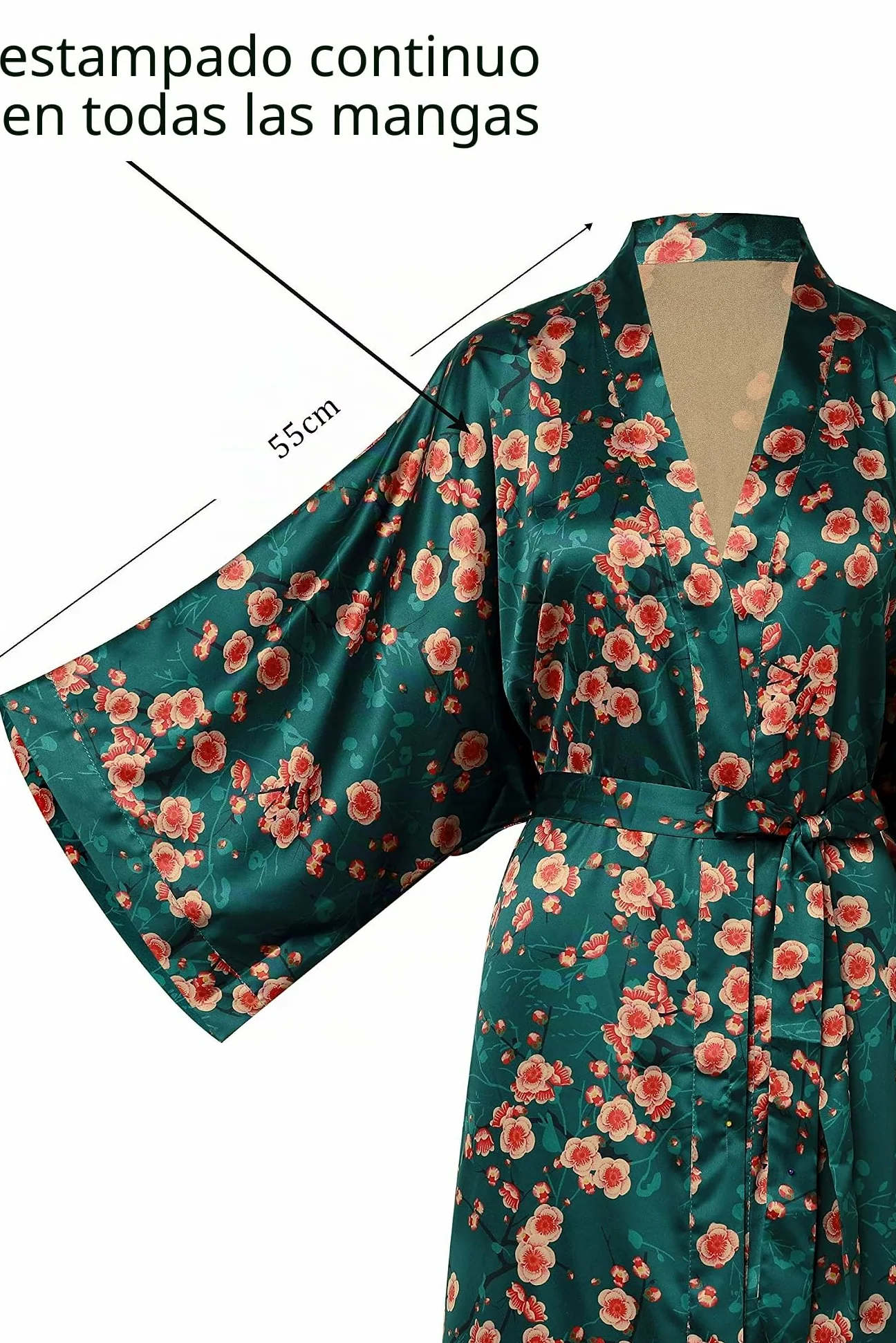 BABEYOND Kimono Floral Largo Bata Novia Kimono de Seda Túnica de Satén 1920s Ropa de Dormir Despedida de Soletera 135cm/53