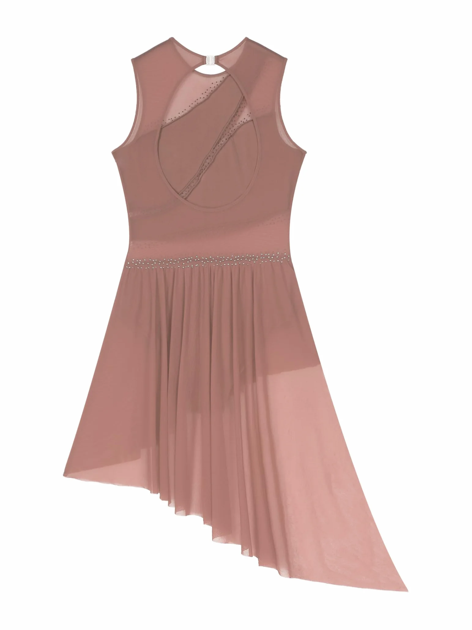 Vestido de patinaje artístico para mujer sin mangas brillante con falda asimétrica