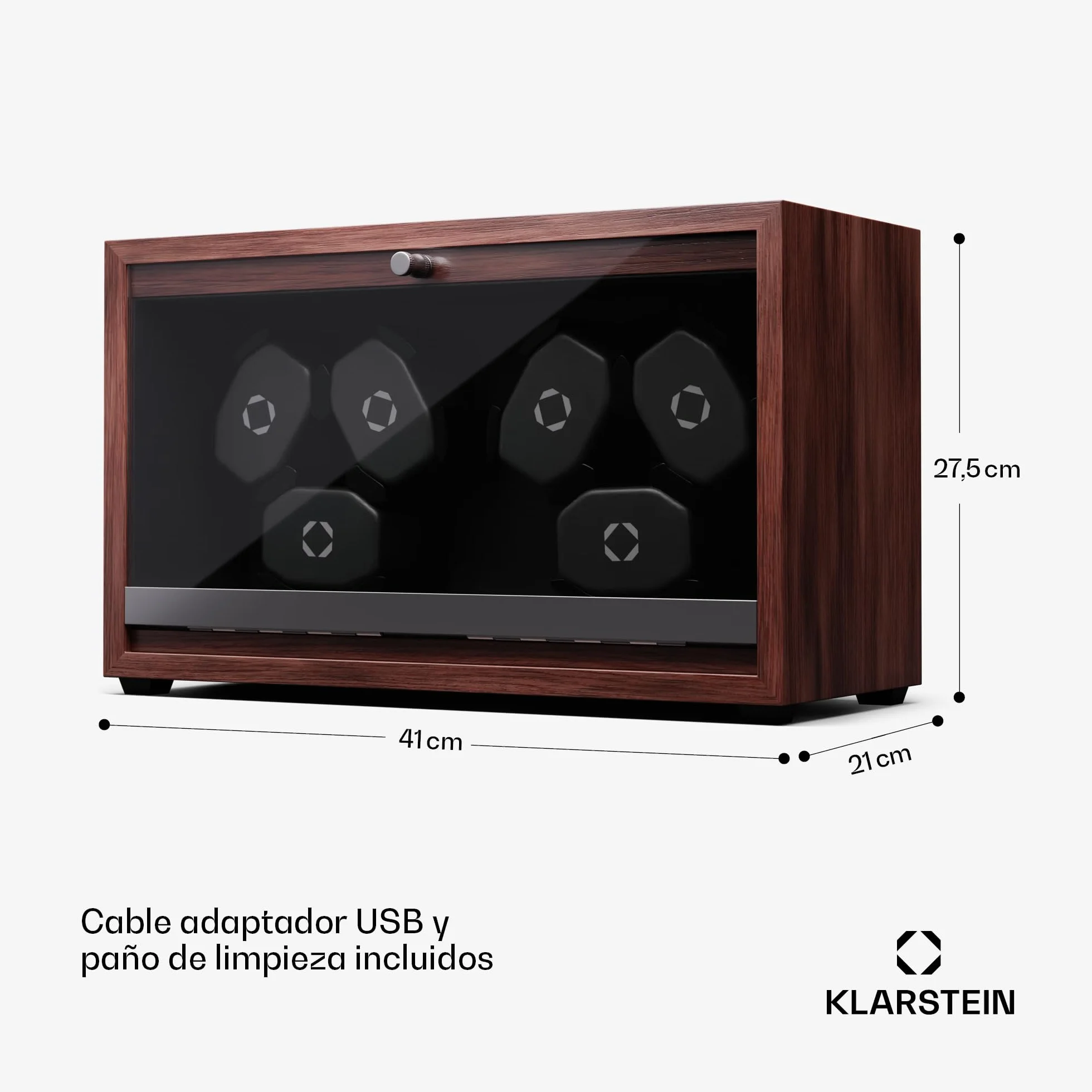 Klarstein Enrollador Automático para Relojes con Puerta Acrílica LED Azul 4 Ajustes TPD