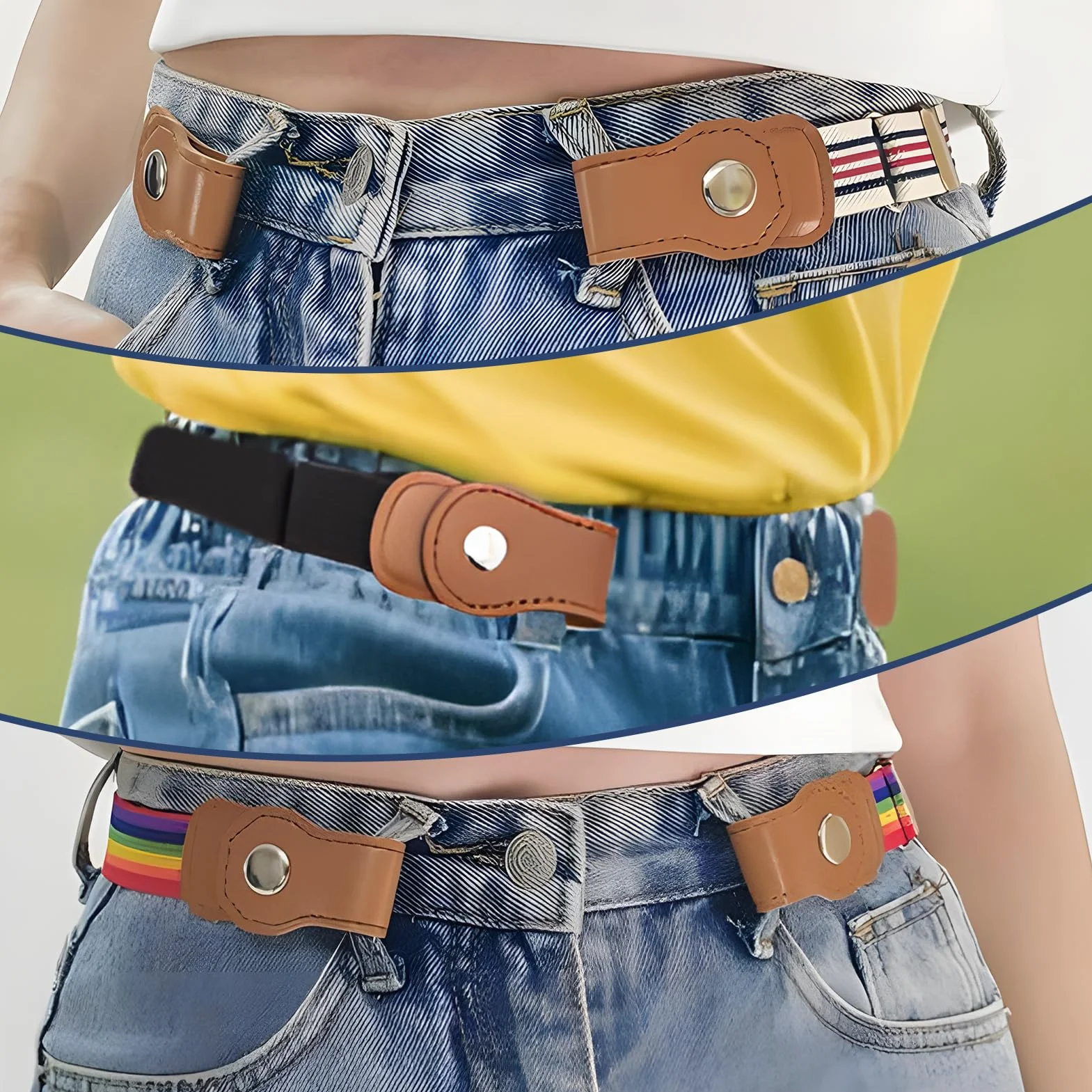 Cinturón elástico para niños ajustable 35-48 cm 5 piezas sin hebilla