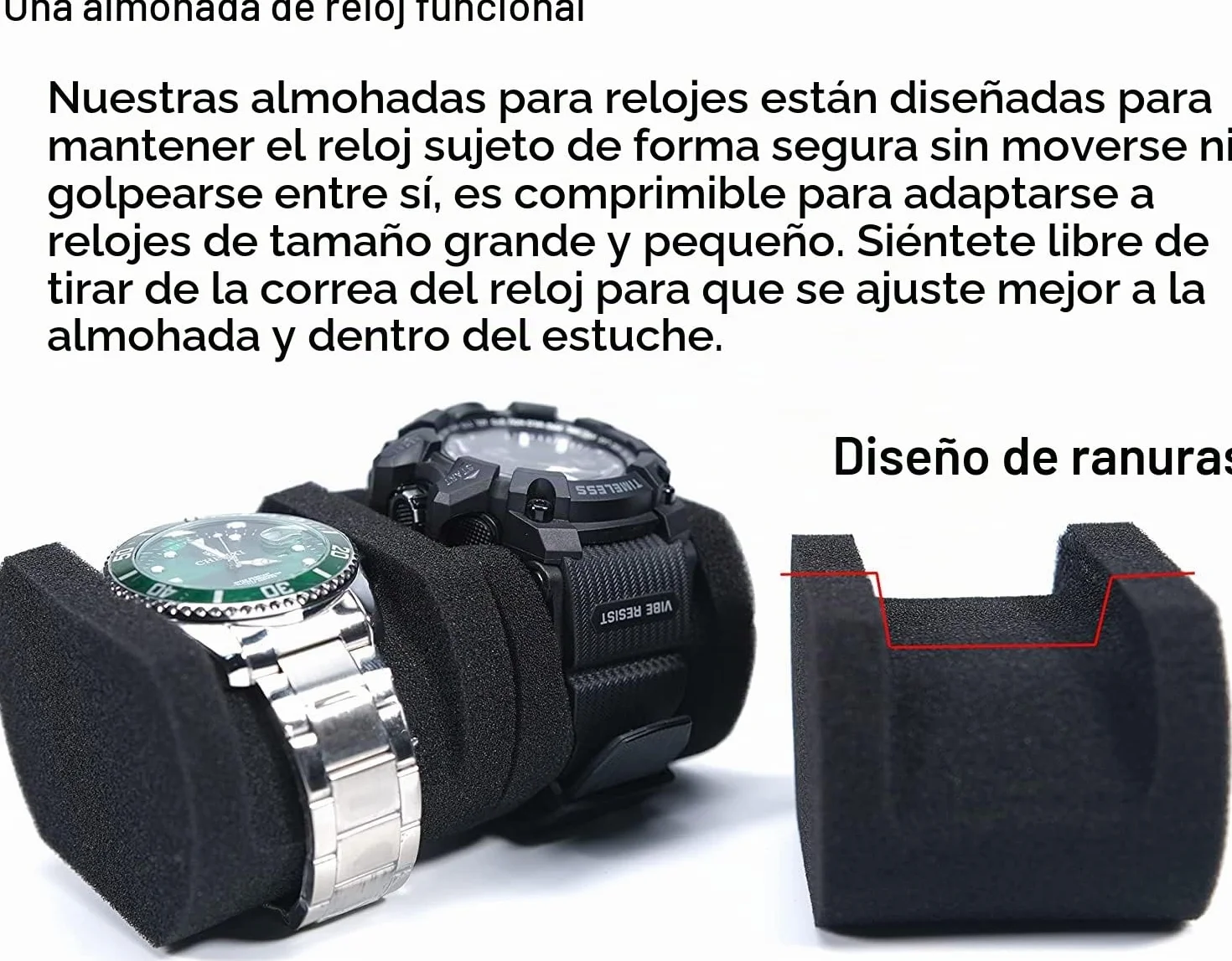Estuche rígido de viaje para reloj de 3 ranuras, organizador con almohada antimovimiento, negro