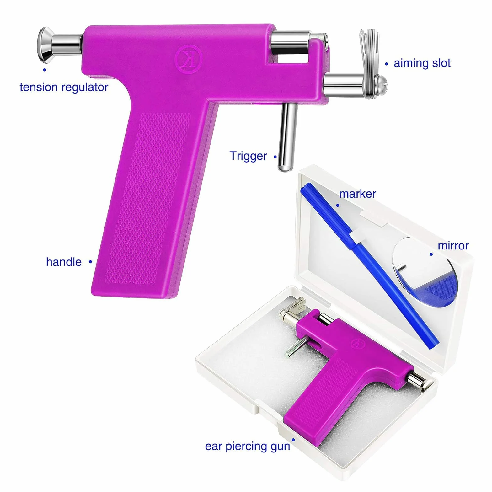 Longbeauty Juego de 224 pistolas perforadoras de acero inoxidable para piercing de oreja