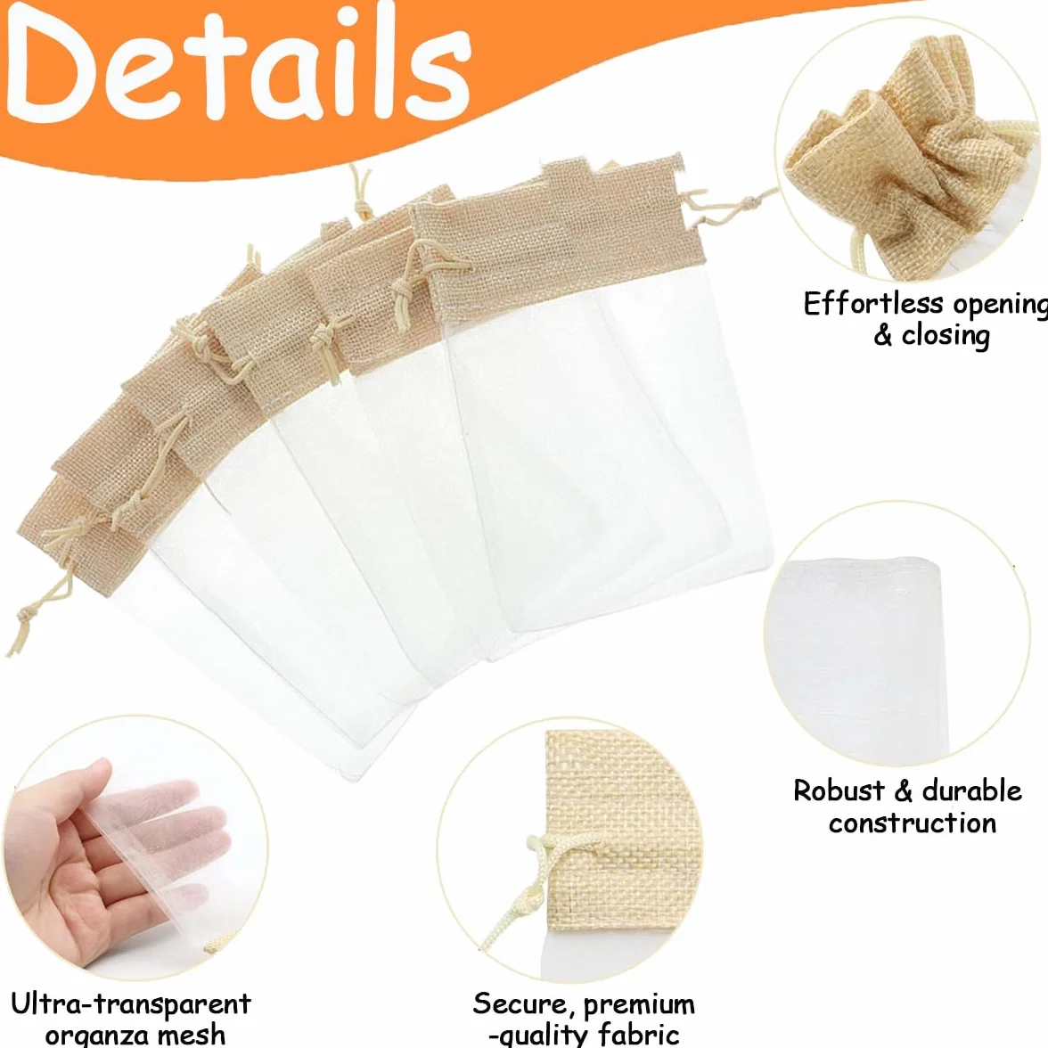 40 Bolsas de Regalo con Cordón, Bolsitas de Yute y Organza 10x15 cm para Dulces, Joyas, Detalles de Boda, Cumpleaños, Navidad, Calendario de Adviento y Fiestas