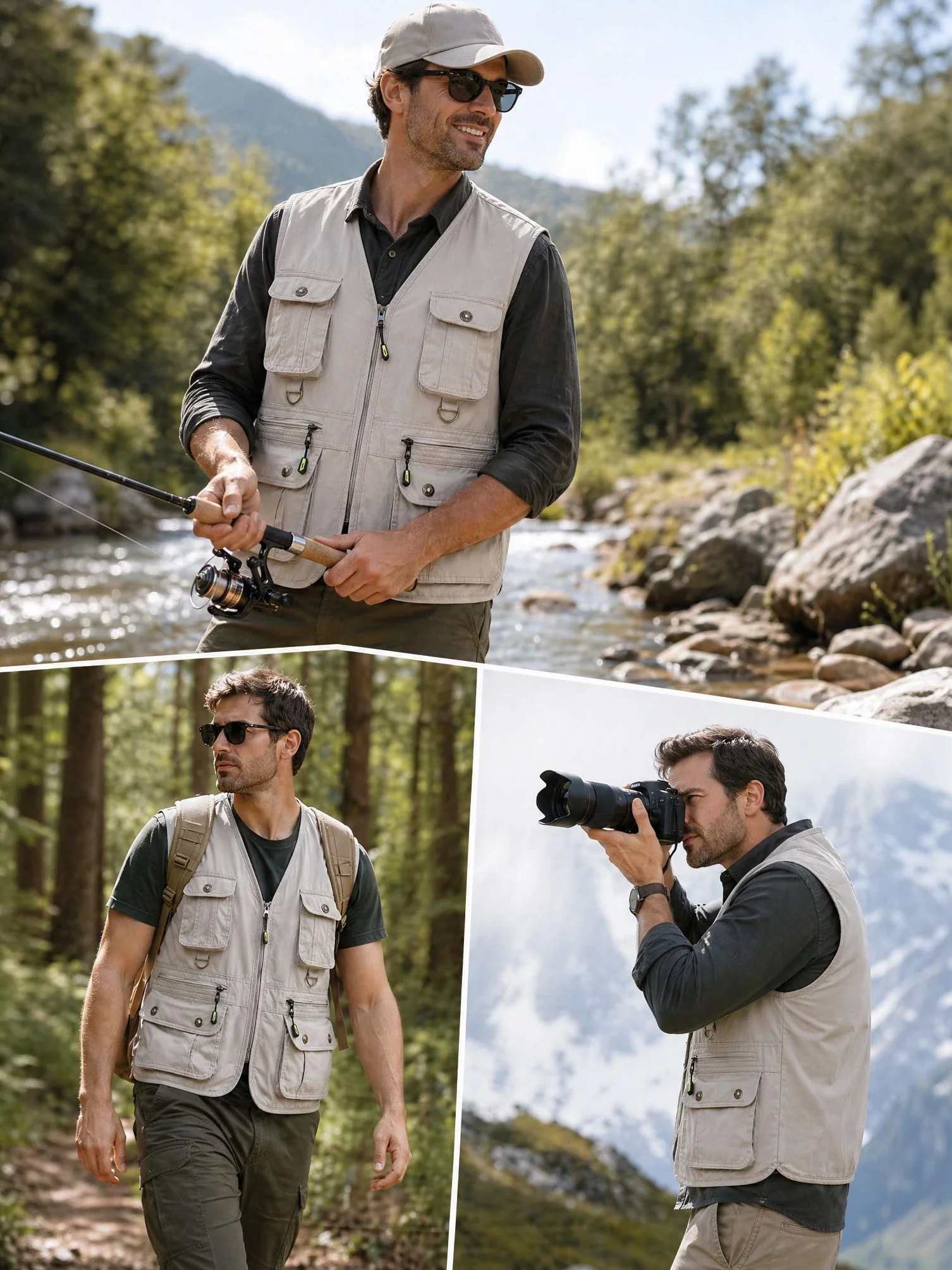 Chaleco de Pesca Hombre Multibolsillos Caza Safari Fotografo Trabajo