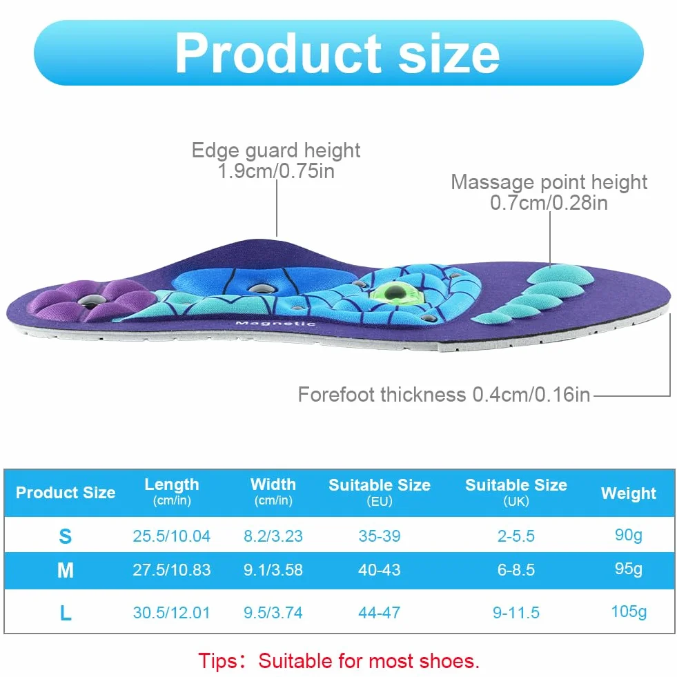 Plantillas Magneticas de Acupresión para Fascitis Plantar, Ortopedicas de Gel, Unisex 35-39