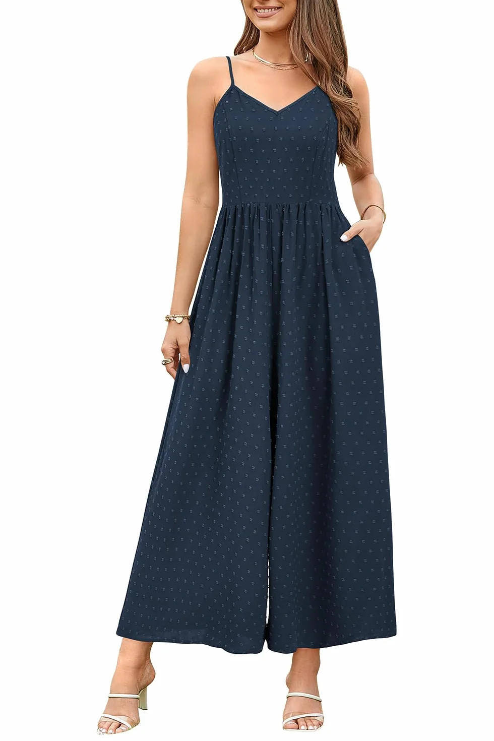 Monos de pierna ancha para mujer elegante verano casual LAISHEN Mameluco con bolsillos