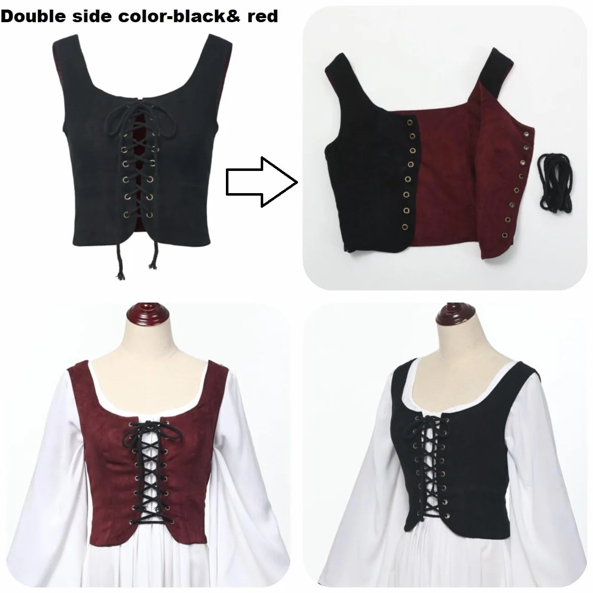CAMDOM Chaleco renacentista con cordones para mujer, chaleco gótico steampunk, disfraz de cosplay